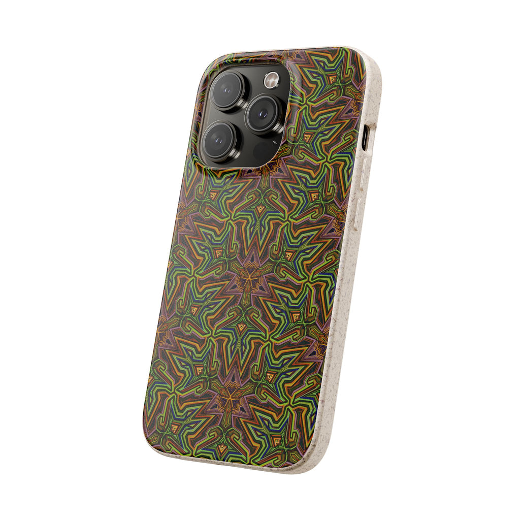 Biodegradable Phone Case — Earthy Green Kaleidoscope Pattern #c3
