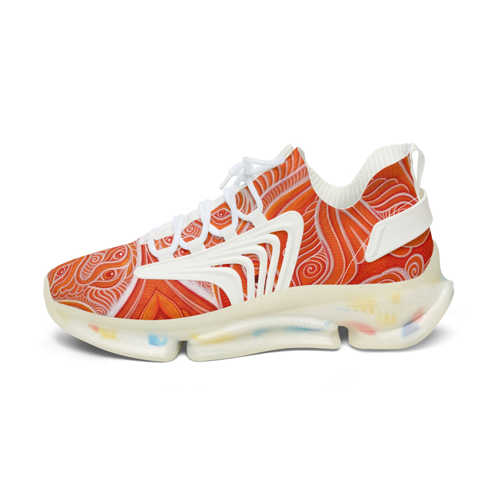 Women's Mesh Sneakers — Orange Abstract Wave Pattern Lightweight Running Shoes #out866900