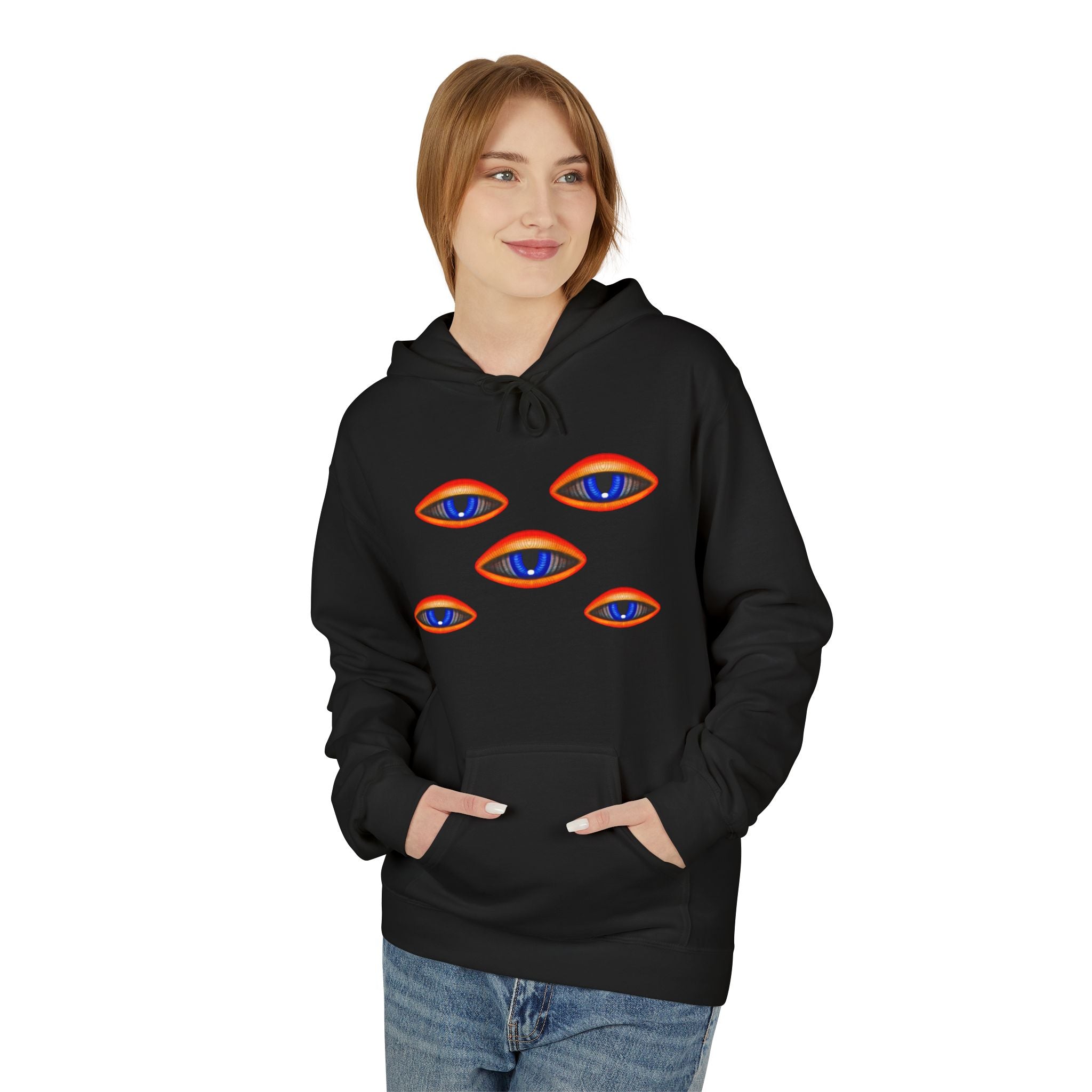 Psychedelic Third-Eye Heart Hoodie | Surreal Eye Motif, Flame Crown
