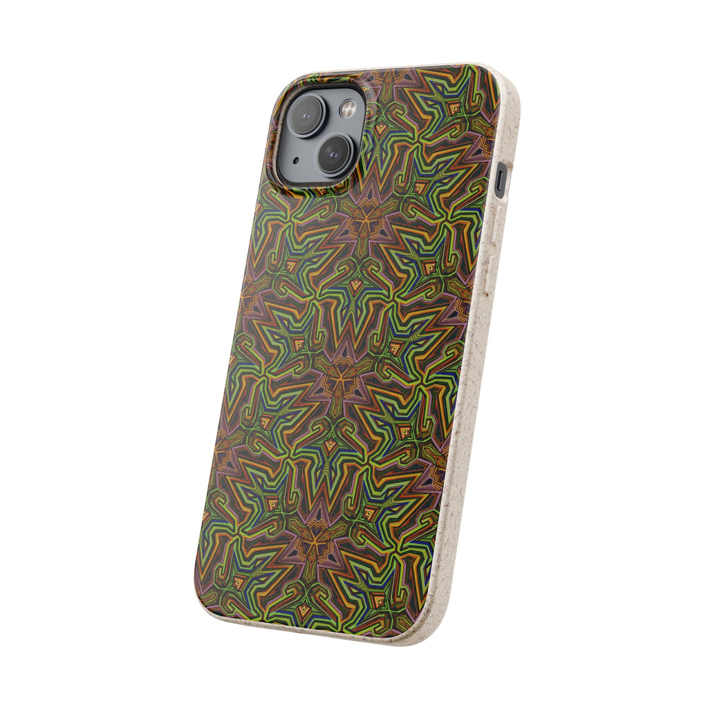 Biodegradable Phone Case — Earthy Green Kaleidoscope Pattern #c3