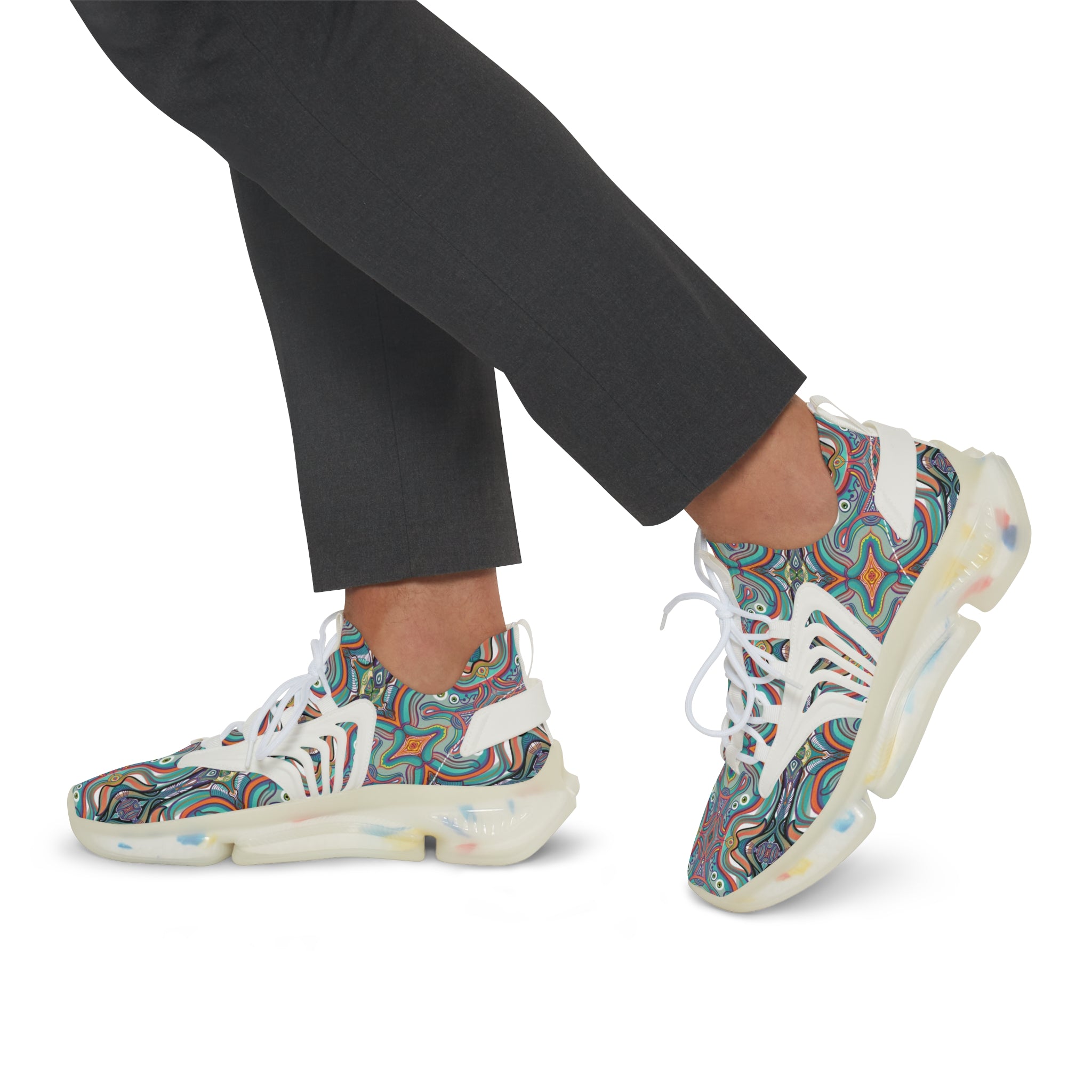 Men's Mesh Sneakers — Colorful Psychedelic Swirl Athletic Shoes #xc46097