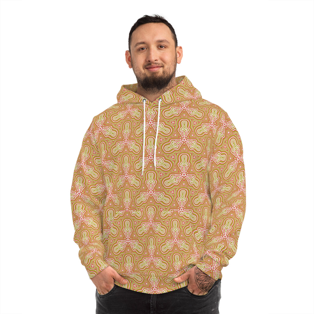 Retro Floral All-Over-Print Hoodie — Peach Paisley Pattern, Boho Casual Pullover #h700757