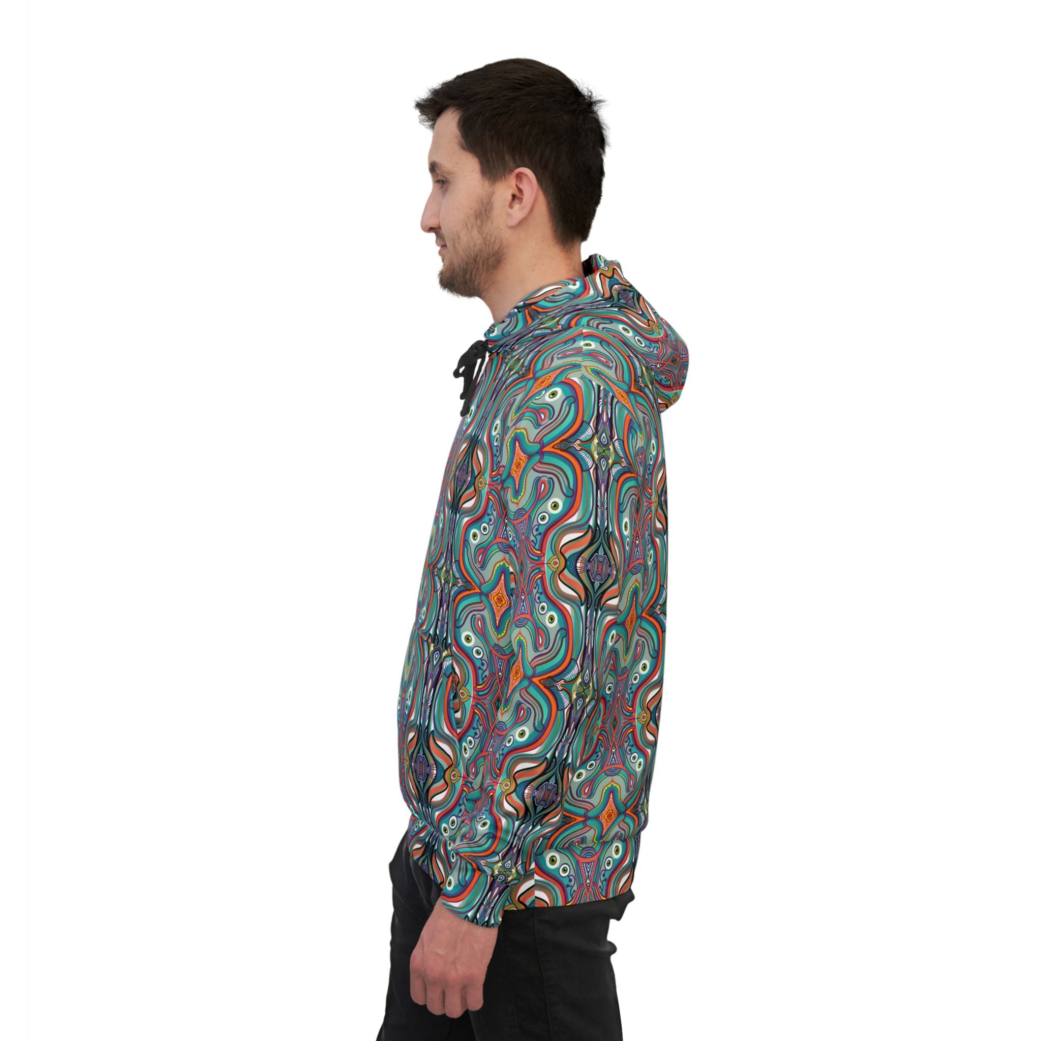 Psychedelic Pattern Athletic Hoodie — Colorful Symmetrical AOP Design #gf87654