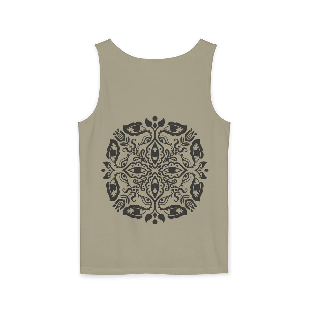 Boho Mandala Tank Top — Black Floral Circular Graphic Tank #fr3