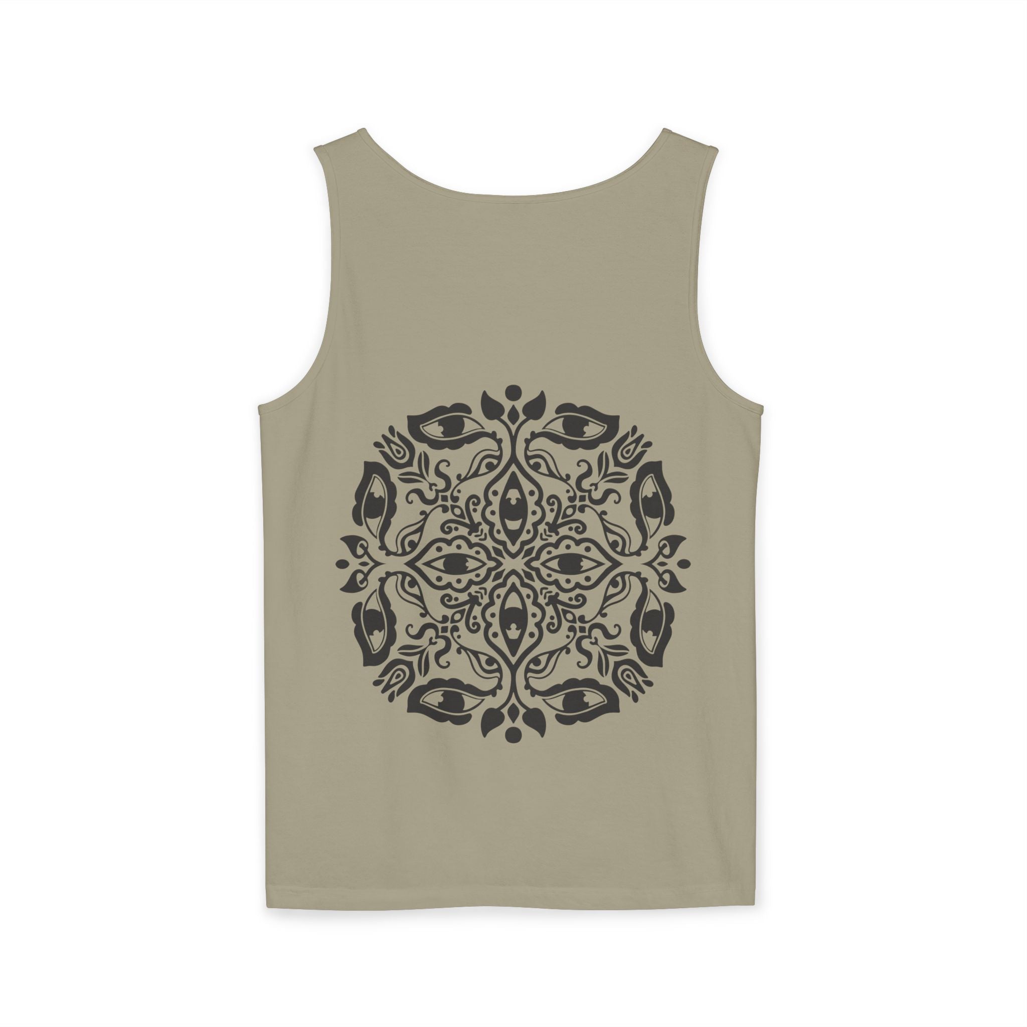 Boho Mandala Tank Top — Black Floral Circular Graphic Tank #fr3