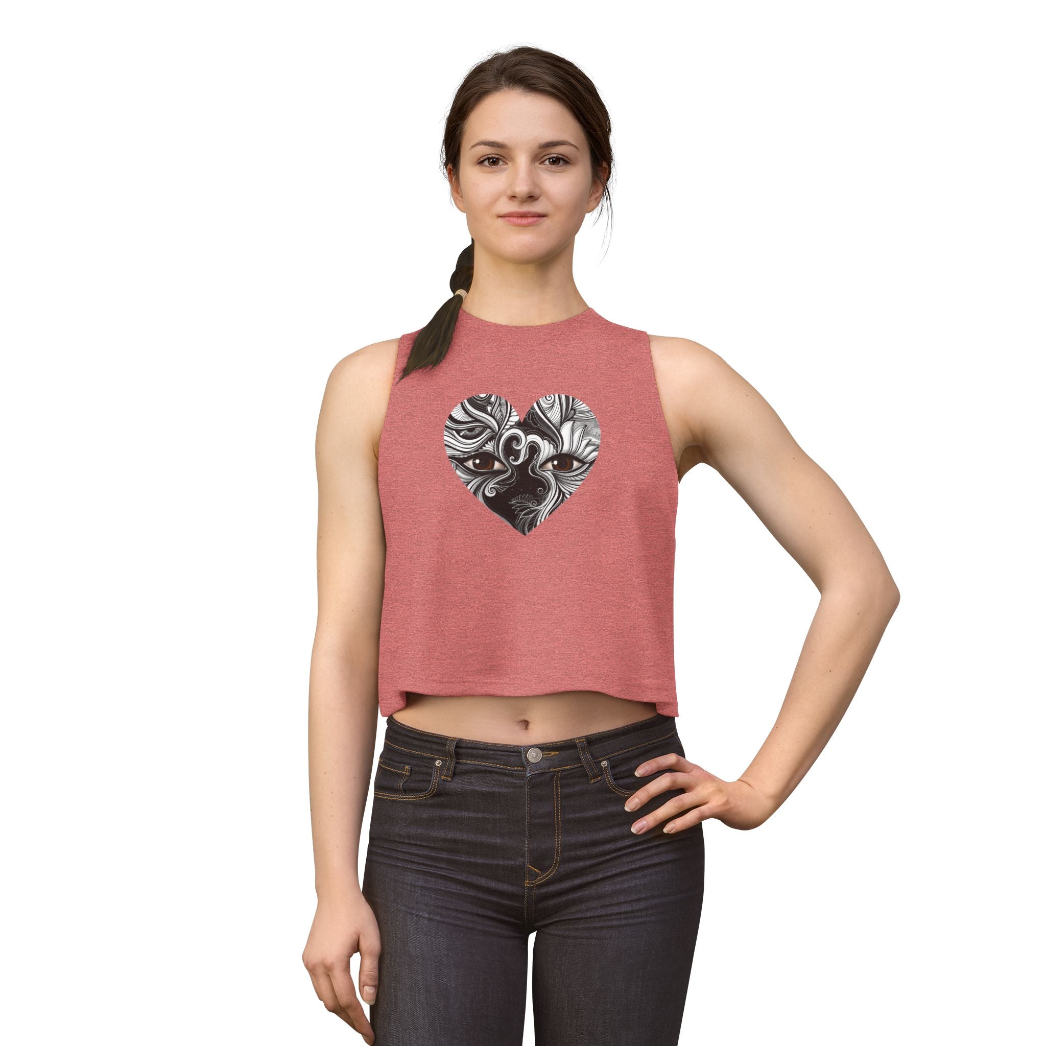 Heart Mandala Crop Top — Intricate Black & White Boho Love Tank #f97546