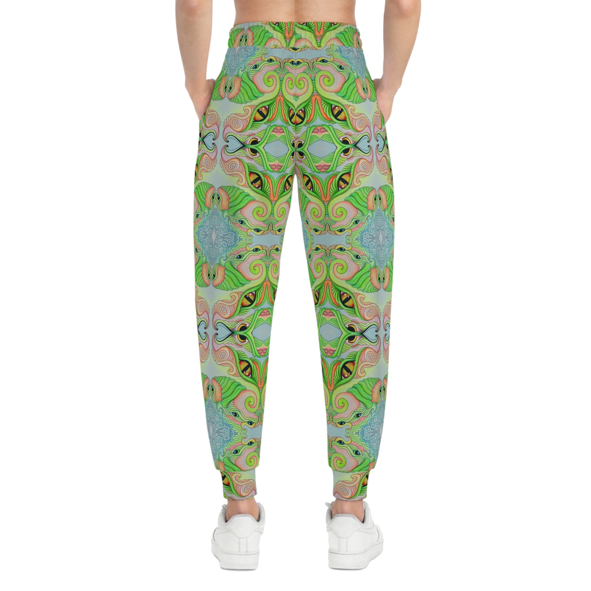 Green Kaleidoscope Athletic Joggers — Psychedelic All-Over Print Lounge Pants #df11663