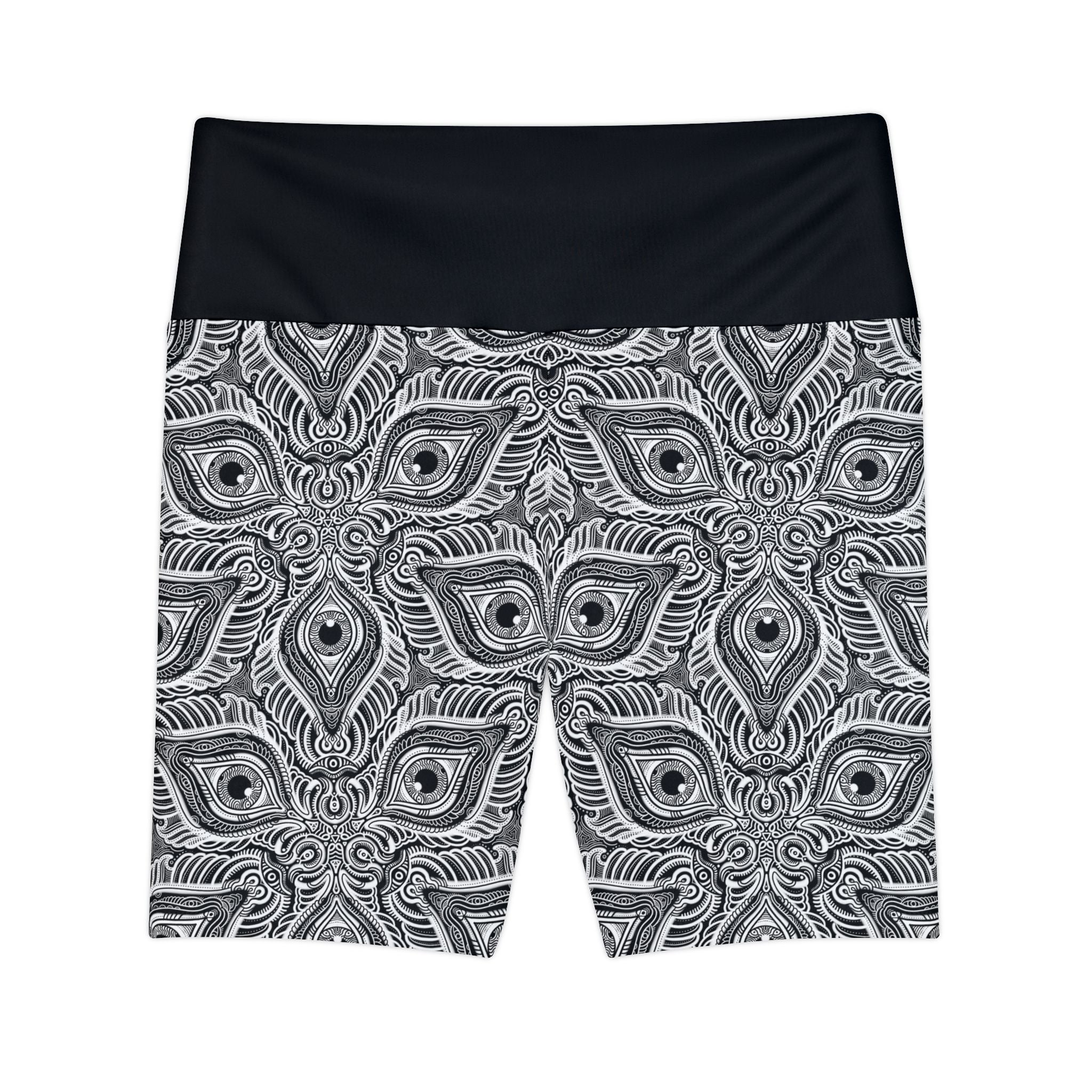 Women's Patterned Workout Shorts — Black & White Mandala Activewear. #ws78