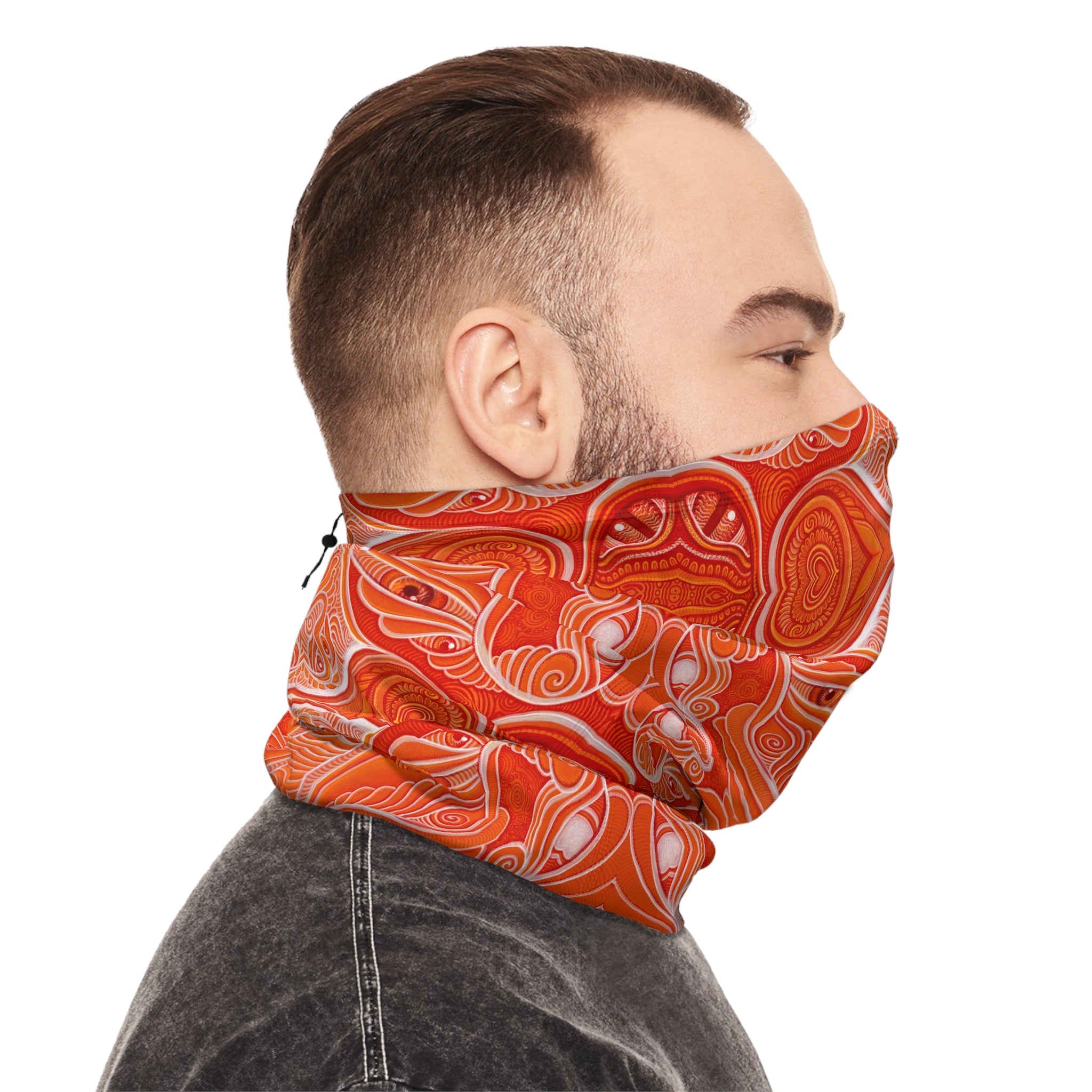 Winter Neck Gaiter — Orange Retro Wave Thermal Face Mask with Drawstring #hn984319