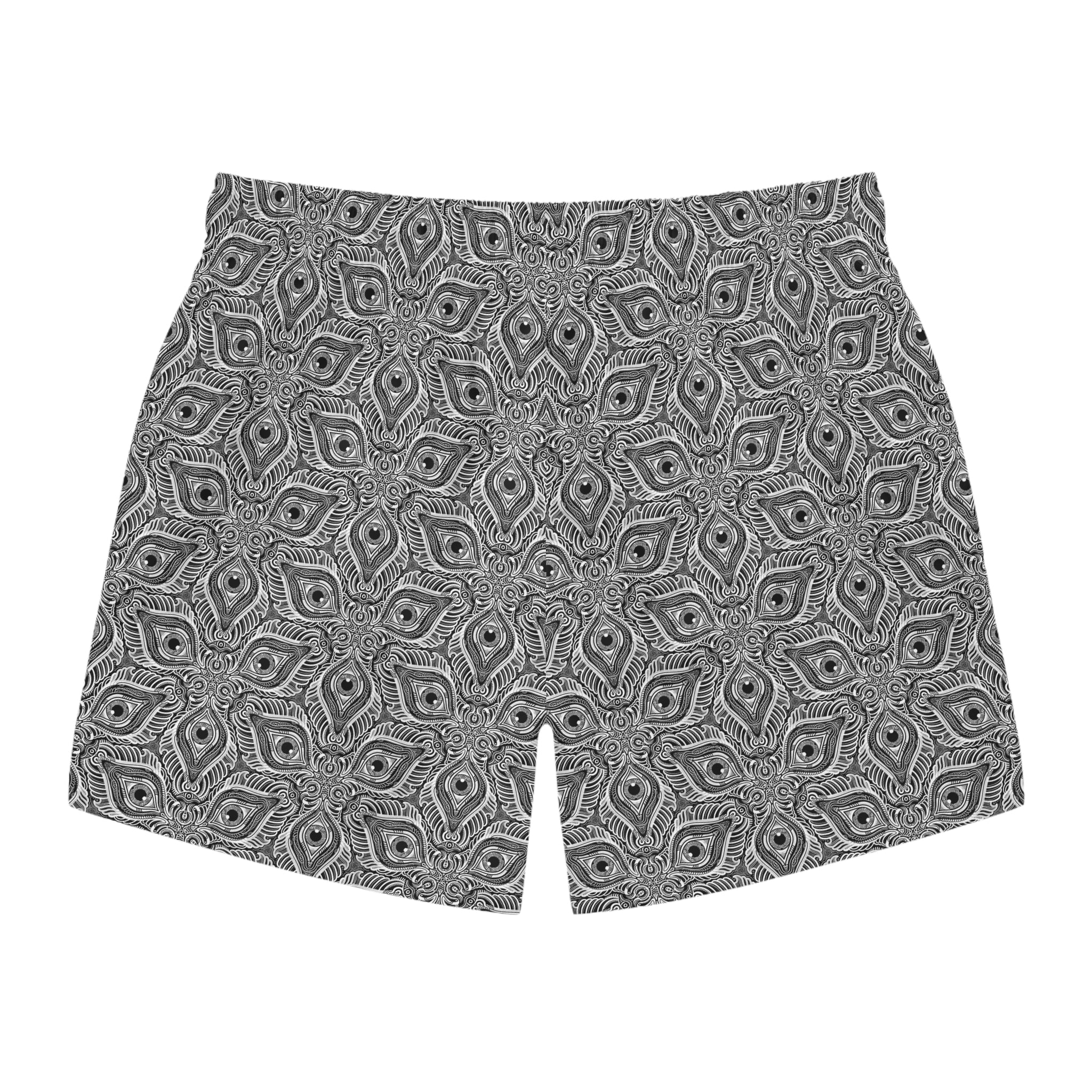 Monochrome Geometric Swim Trunks — Kaleidoscope Tile Pattern #st3