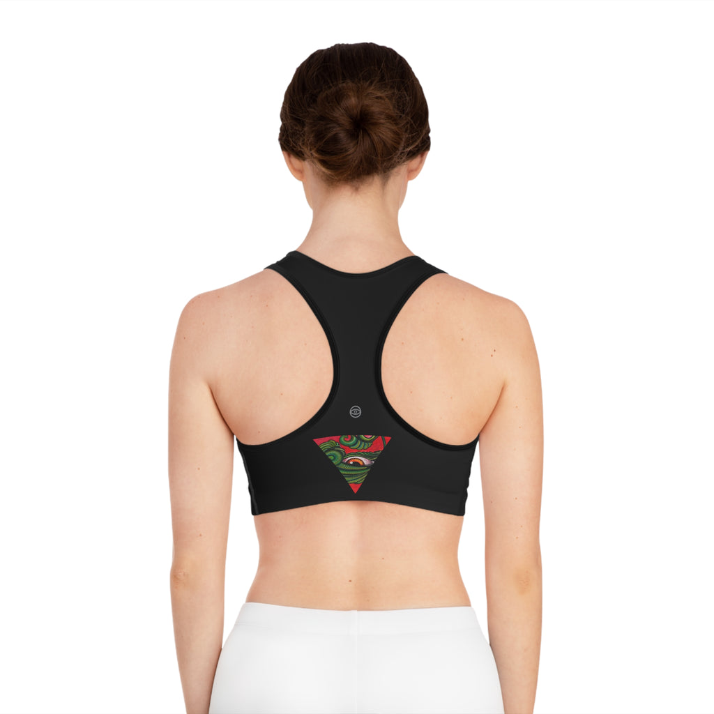 Tribal Eye Triangle Sports Bra – Red & Green Botanical Tribal Design #df28653