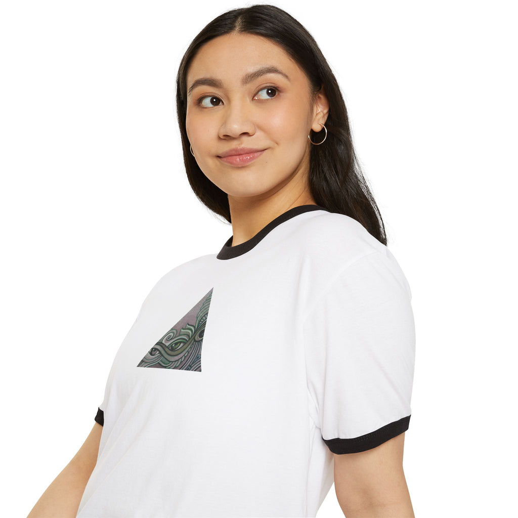 Ringer T-Shirt — Tribal Wave Triangle & Keyhole Graphic #hf74211