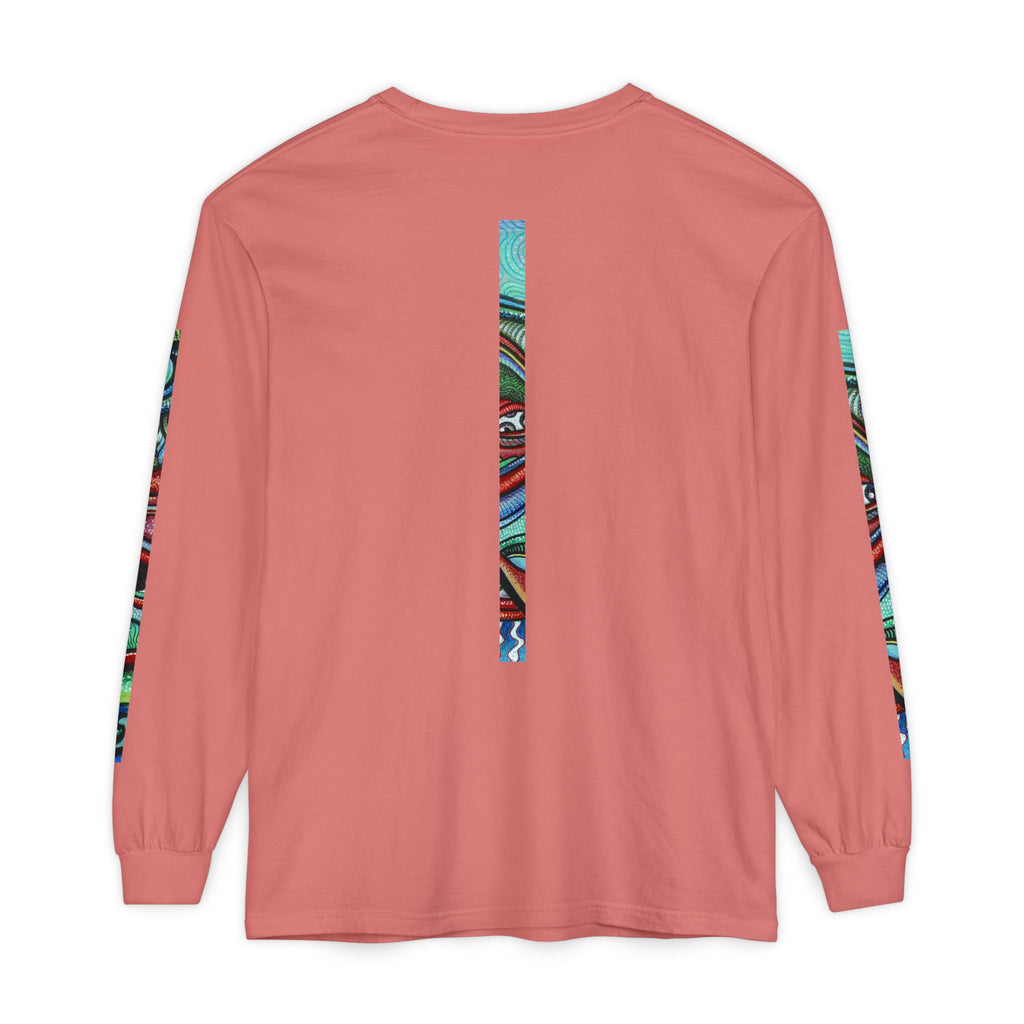 Psychedelic Starburst Long Sleeve Tee — Colorful Eye & Sleeve Stripe Design #k976344