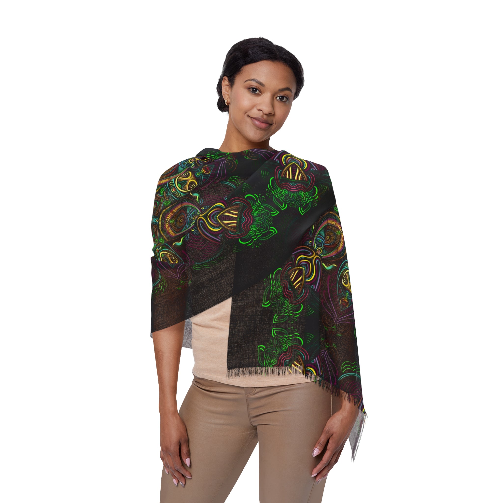Bohemian Kaleidoscope Light Scarf — Dark Green Floral Pattern #j8289