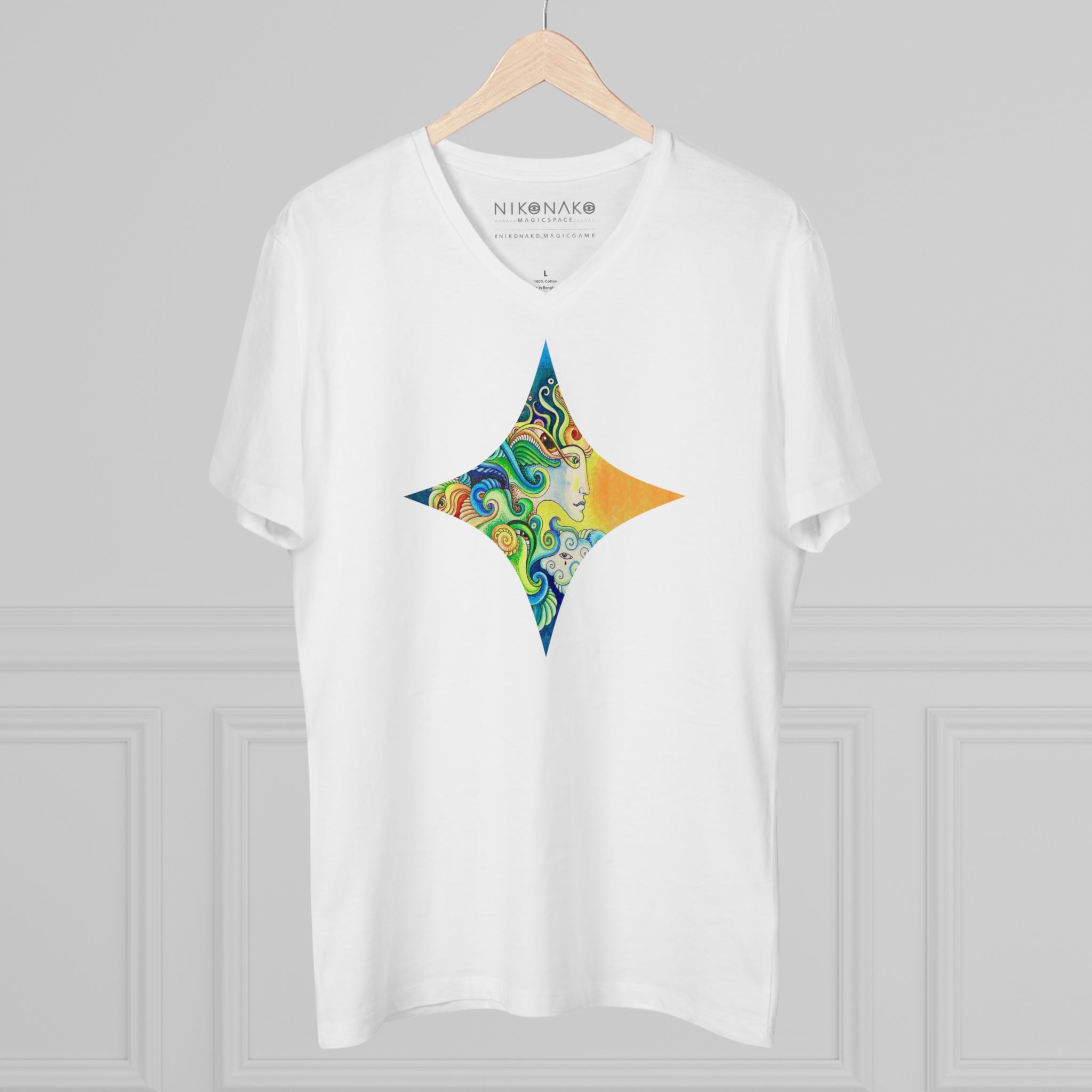 Sun & Moon Psychedelic V-Neck Tee #hf87222