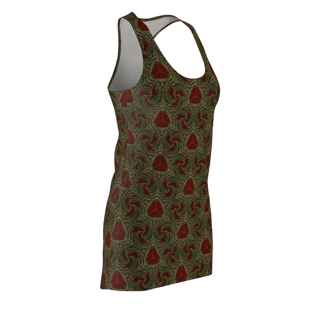 Boho Paisley Racerback Dress — Olive & Rust All-Over Print #451122233
