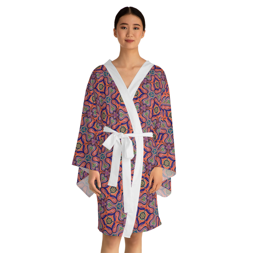 Bohemian Floral Kimono Robe – All-Over Print Lightweight Lounge Jacket