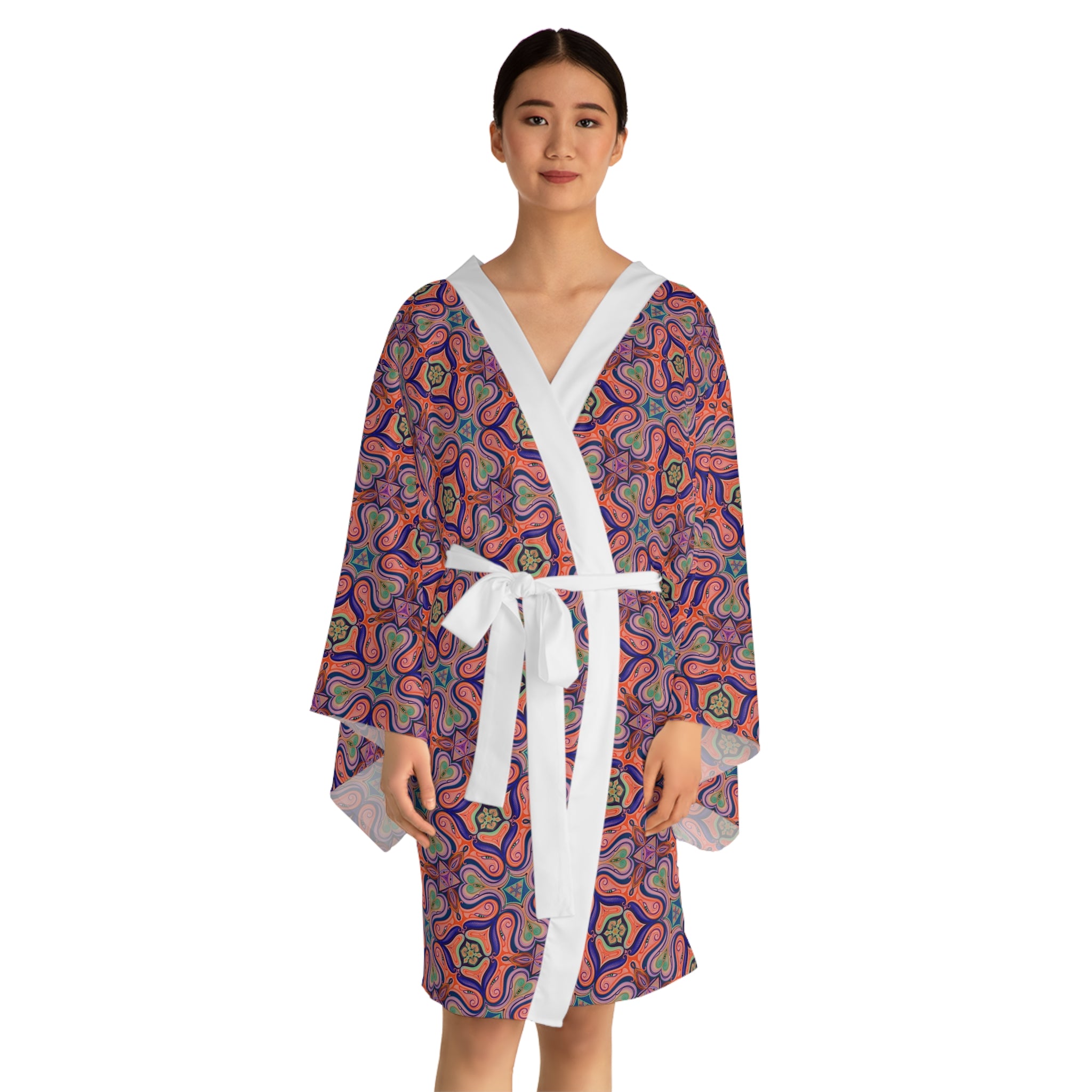 Bohemian Floral Kimono Robe – All-Over Print Lightweight Lounge Jacket
