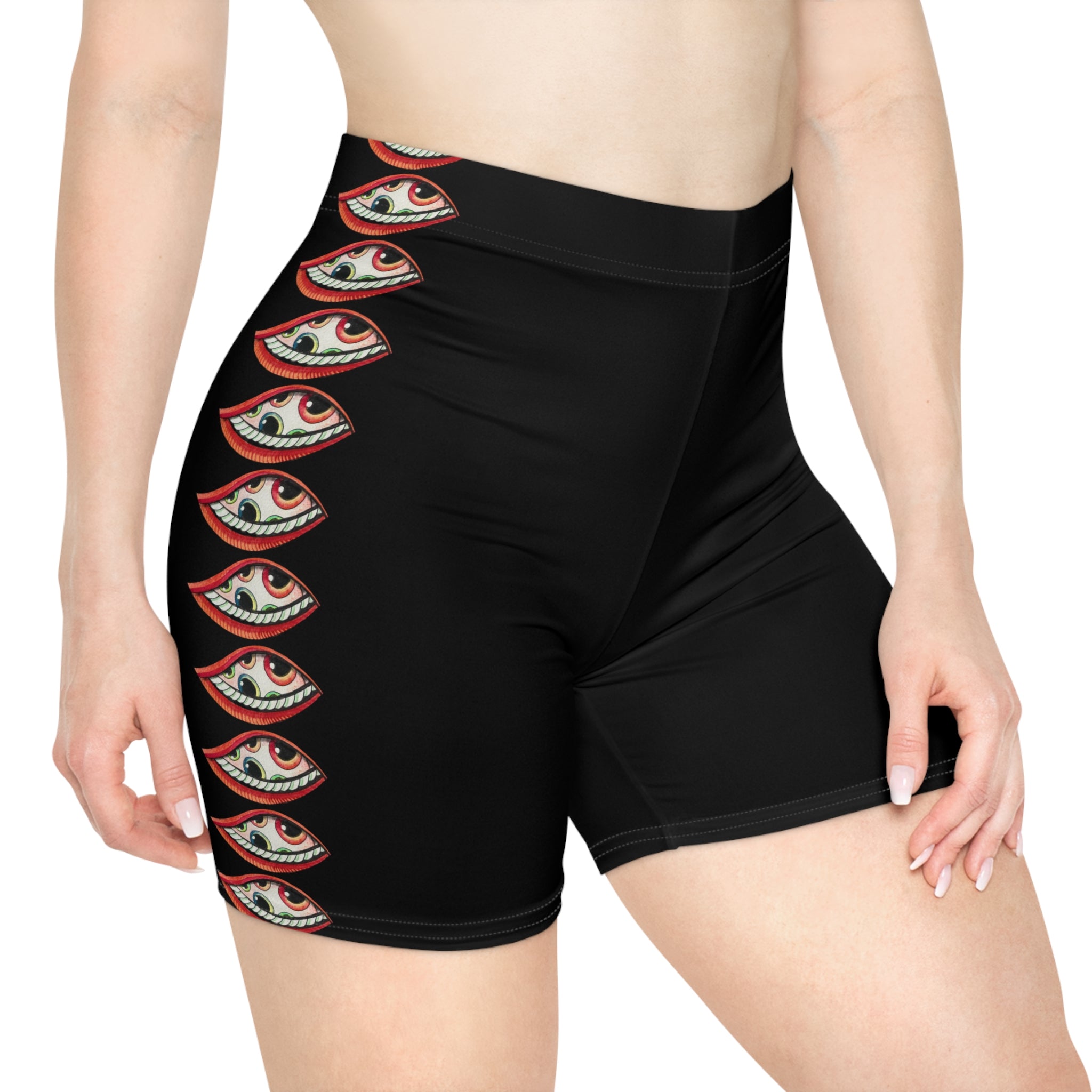 Eye Stripe Women's Biker Shorts — Gothic Black All-Over Print #f98467