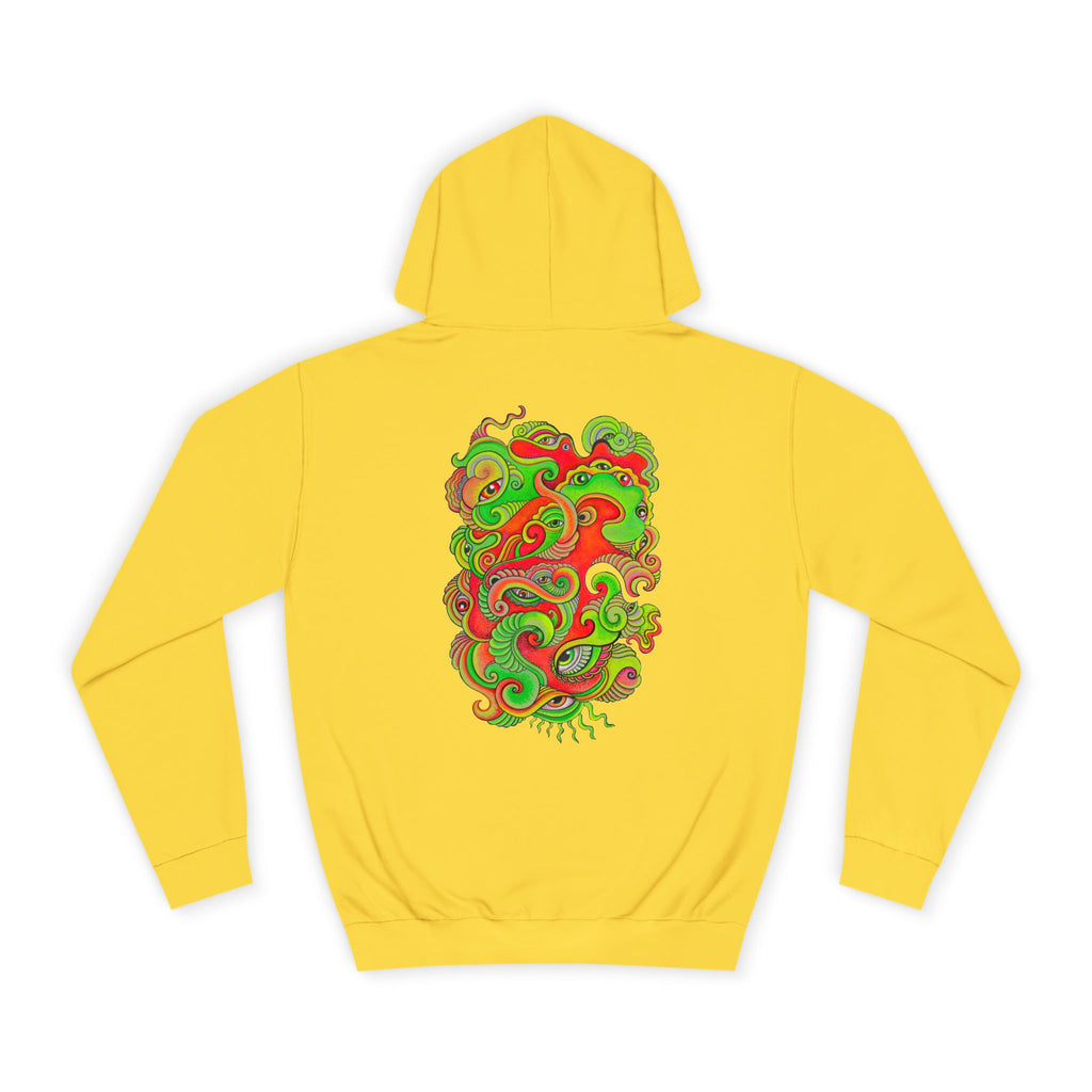 Psychedelic Swirl Hoodie — Retro Green & Red Abstract Graphic #f987456