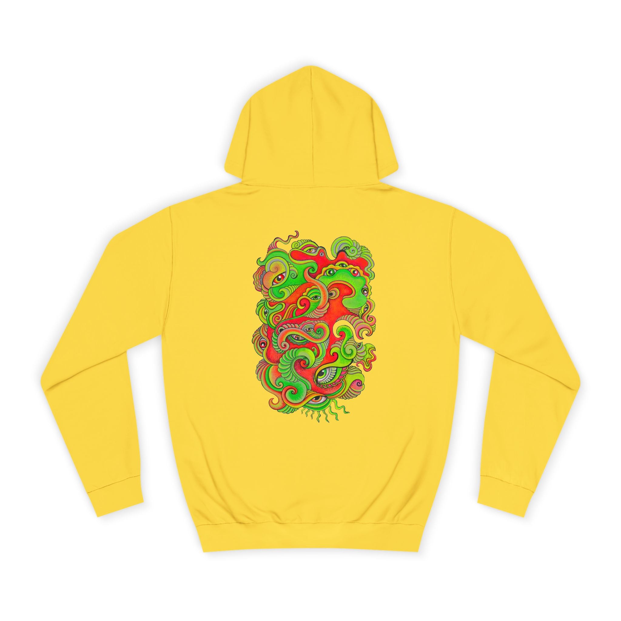 Psychedelic Swirl Hoodie — Retro Green & Red Abstract Graphic #f987456