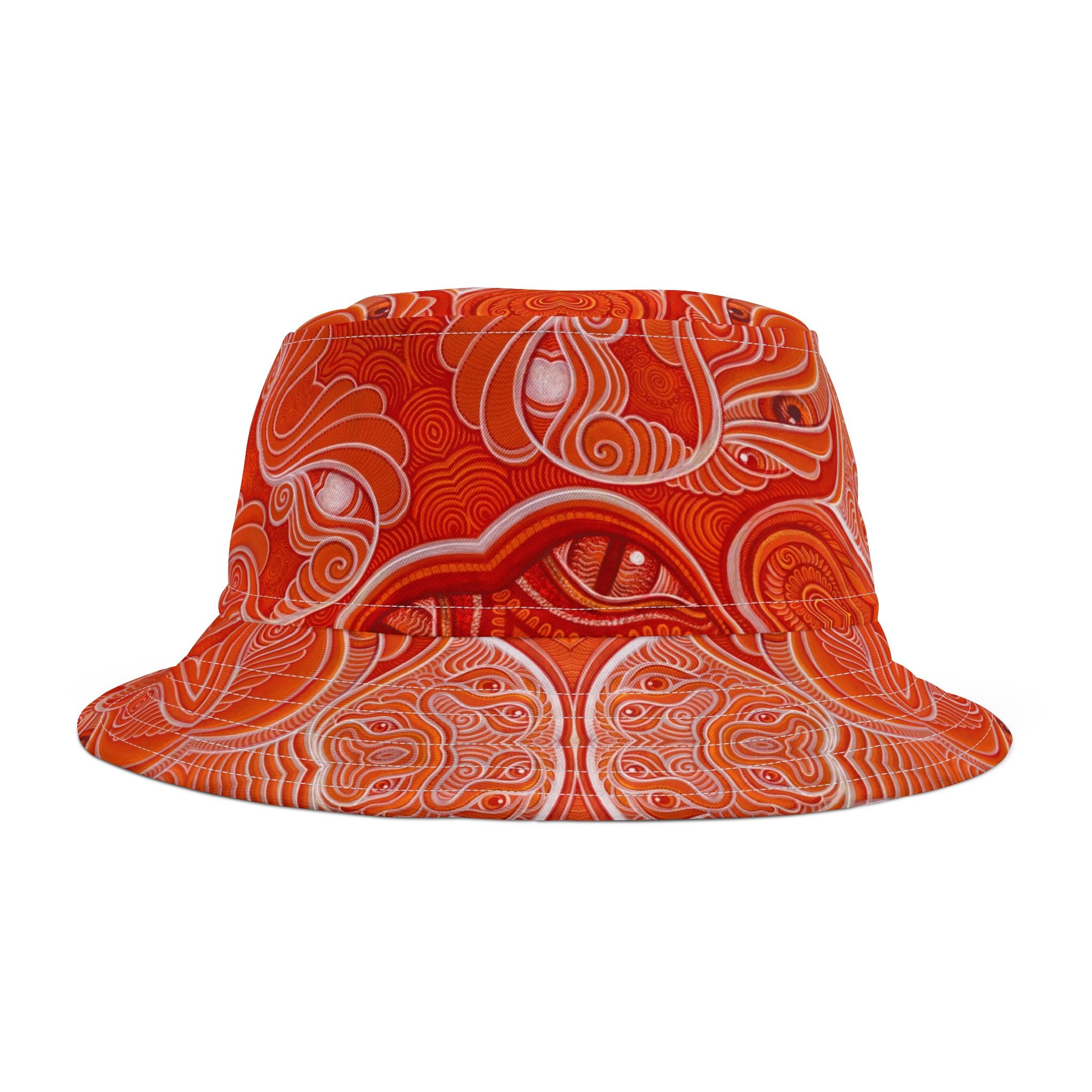 Red Psychedelic Eye Pattern Bucket Hat – Bold All-Over Print Summer Hat #i97468