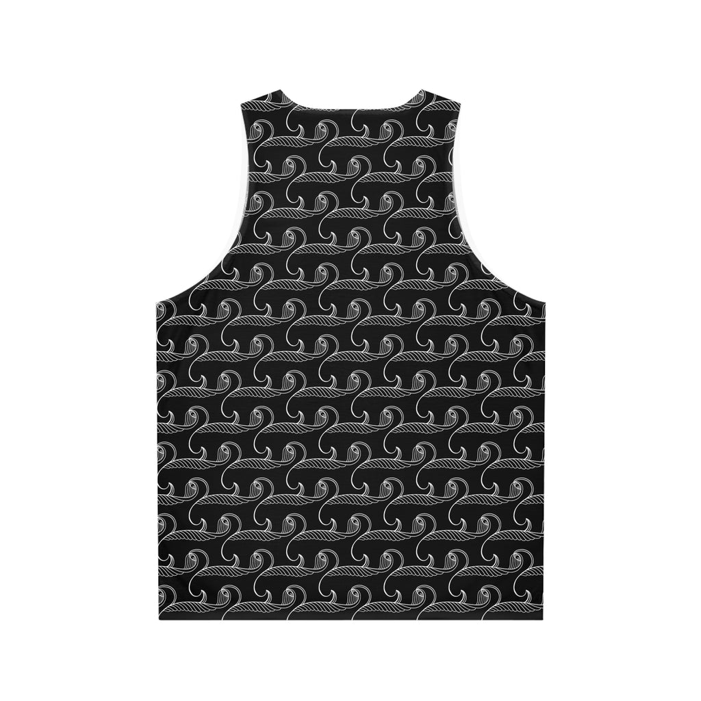 Ocean Wave Pattern Tank Top — Black Nautical All-Over Print #y43278