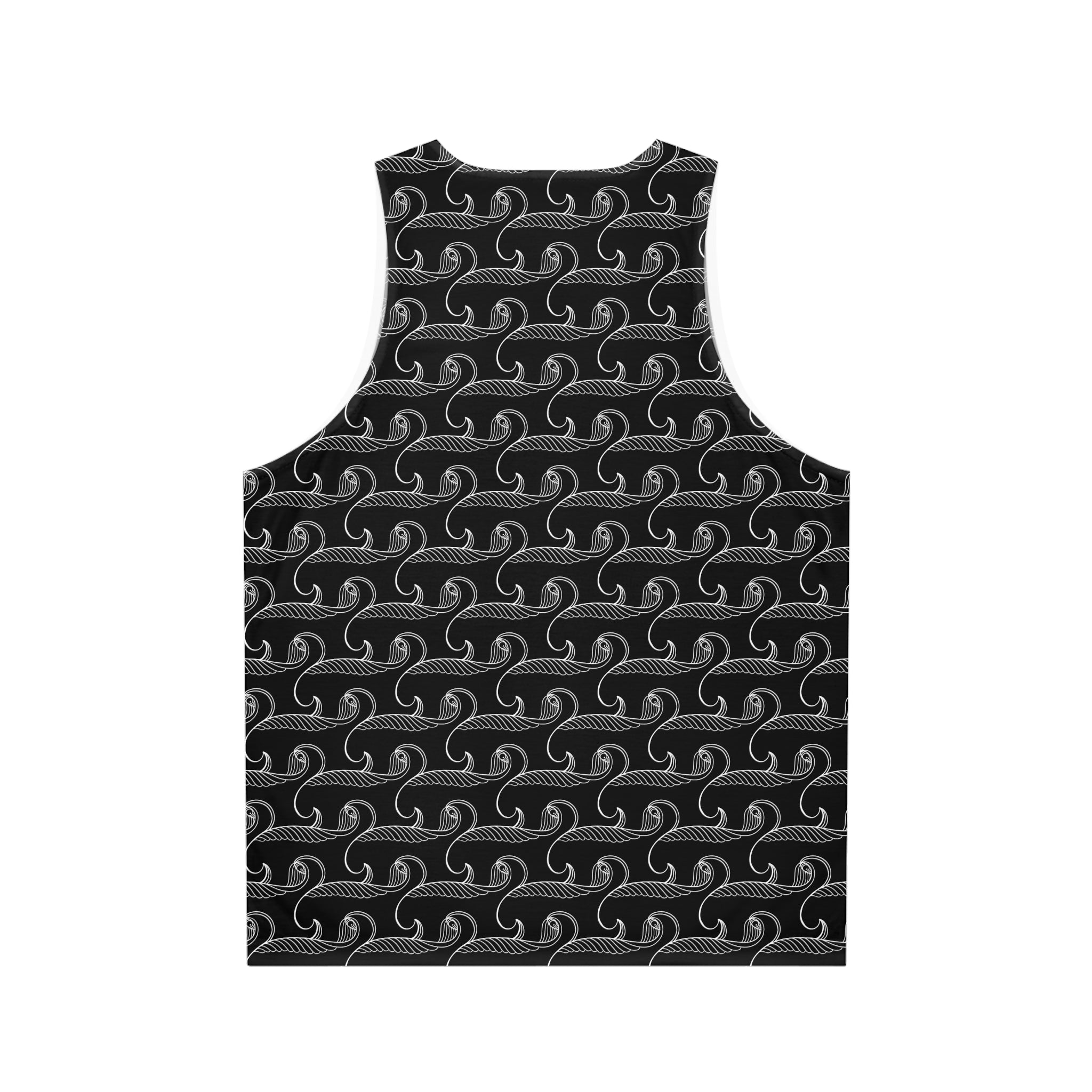 Ocean Wave Pattern Tank Top — Black Nautical All-Over Print #y43278
