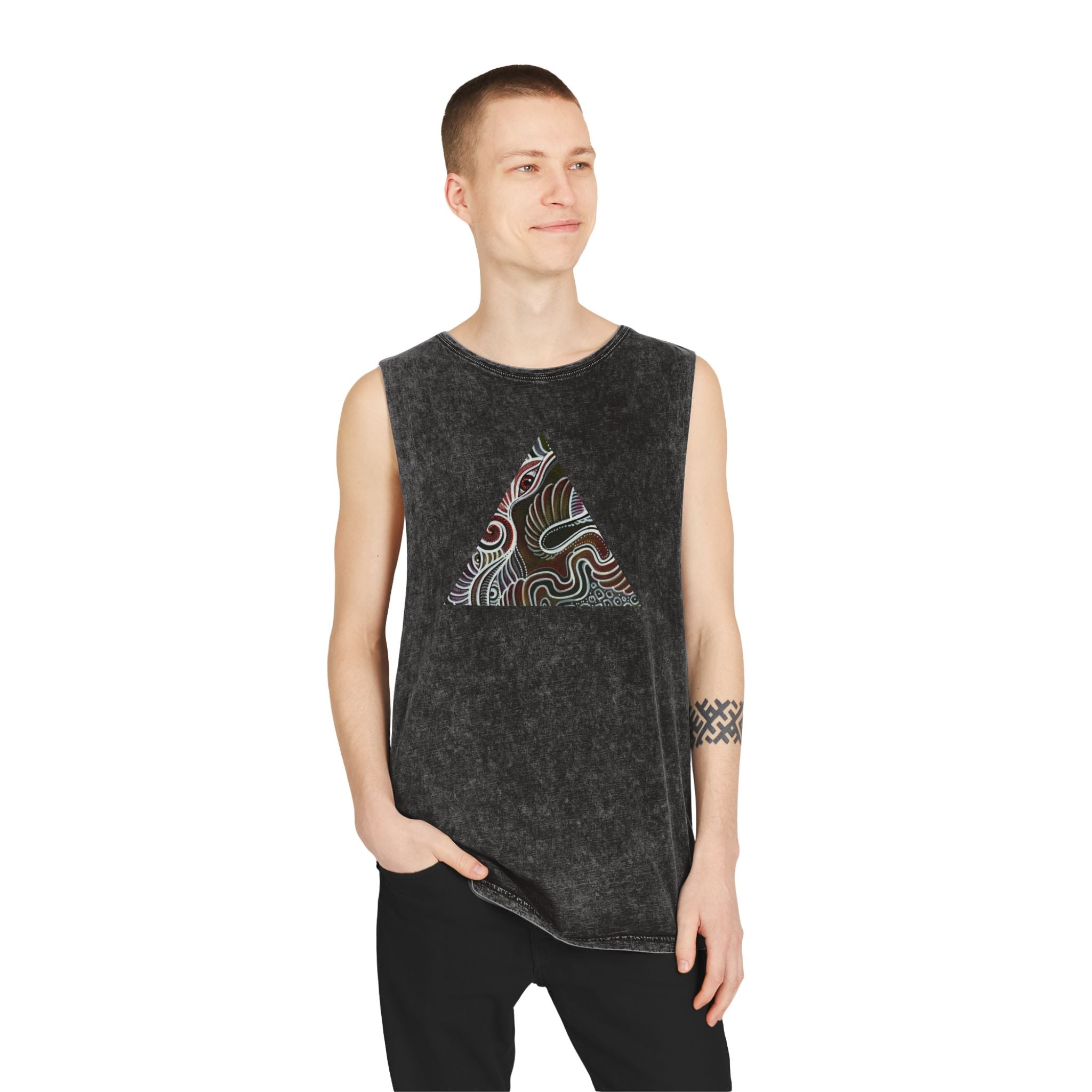 Stonewash Tank Top — Colorful Swirl Triangle Graphic #ew1177