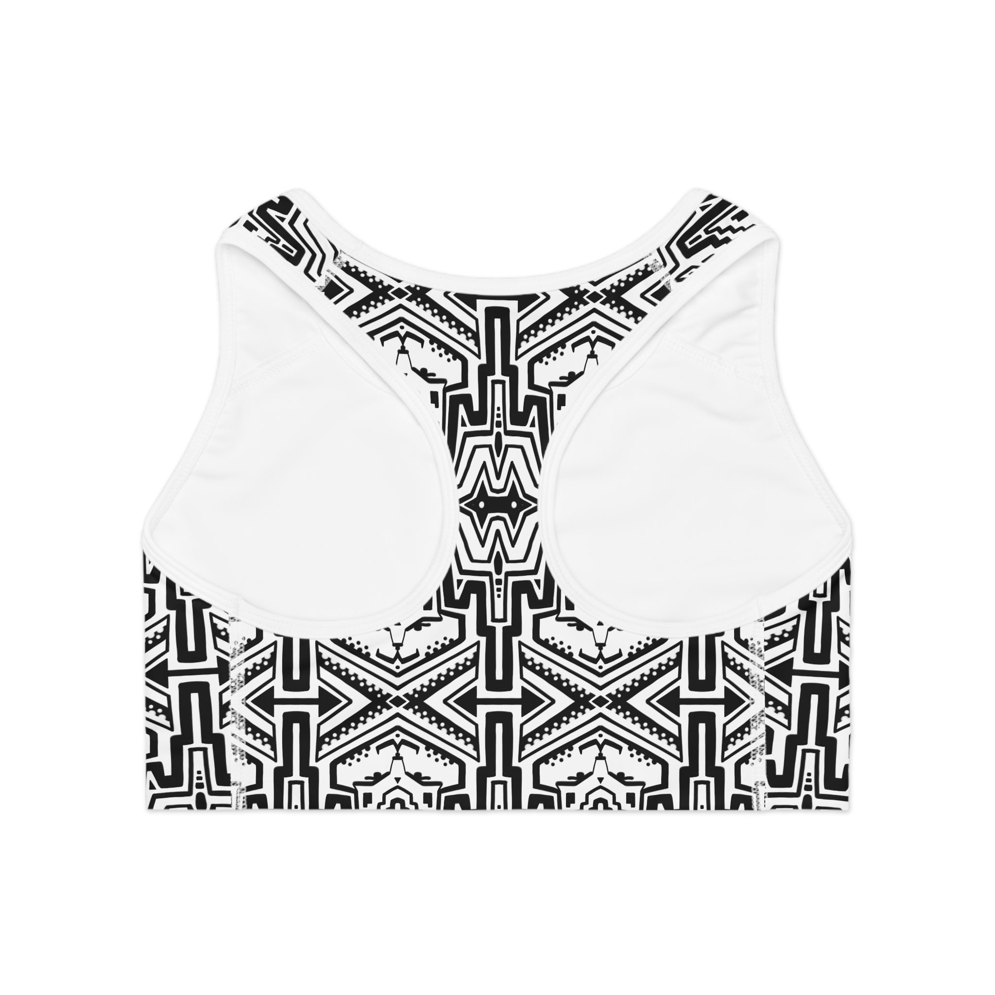 Black & White Tribal Pattern Sports Bra — Aztec-Inspired Activewear #y54333456