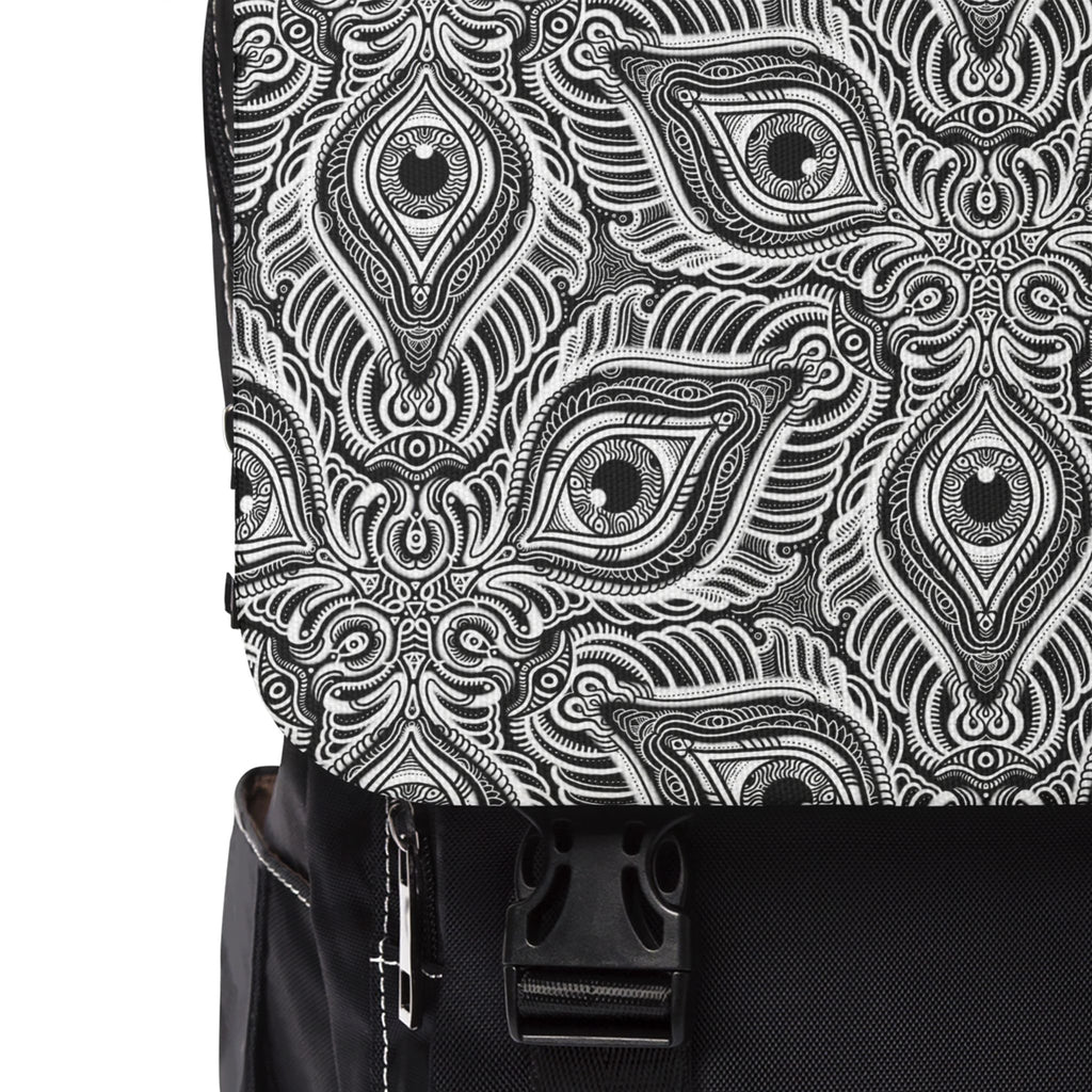 Peacock Feather Mandala Backpack – Black Patterned Casual Shoulder Bag #bb54