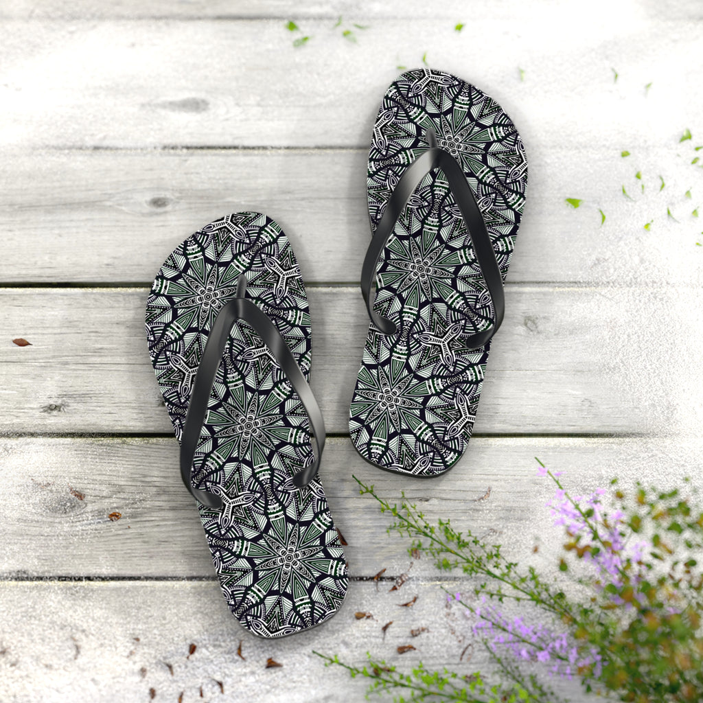 Mandala Kaleidoscope Flip Flops — Patterned Summer Beach Sandals #h976479