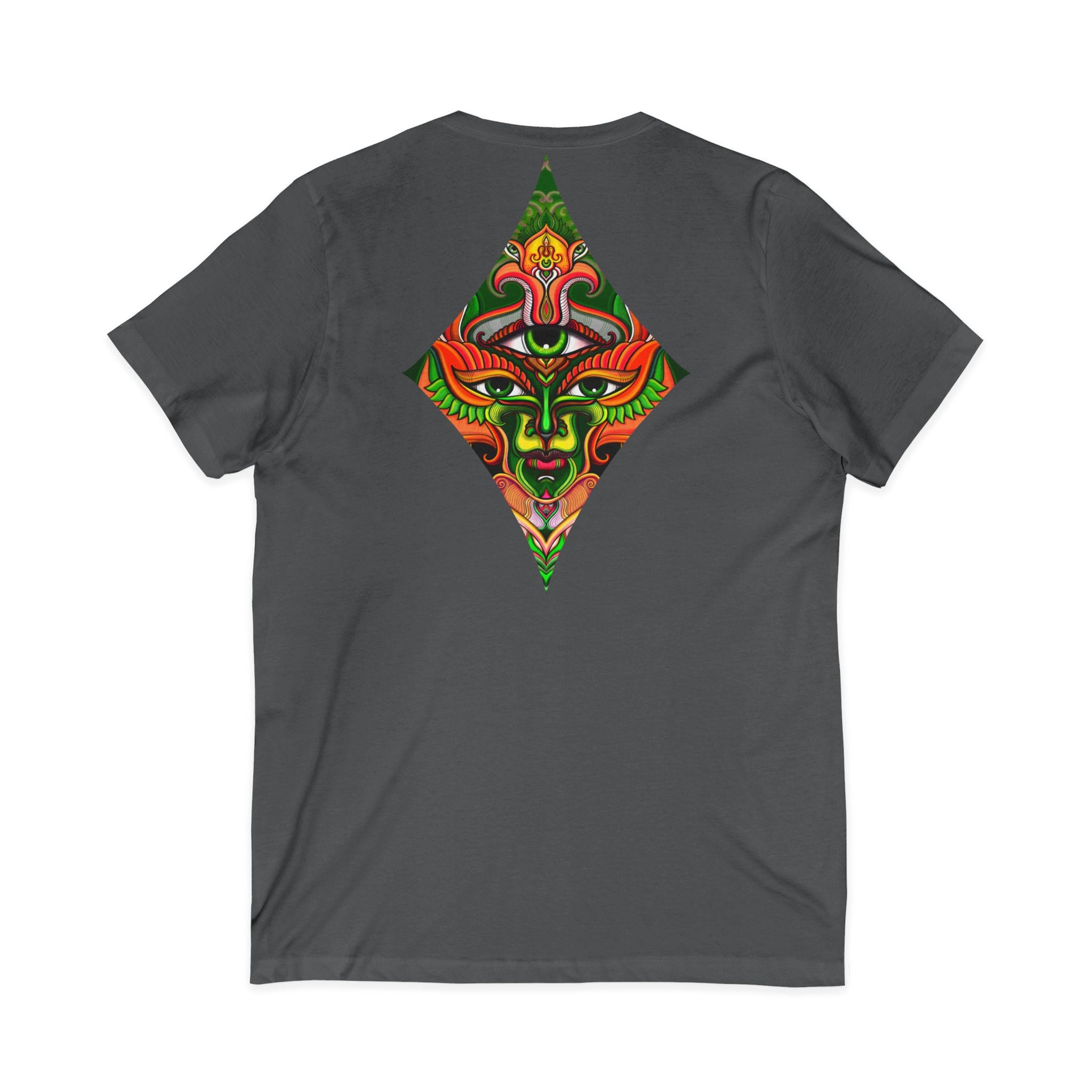 Tribal Mask Diamond Tee — Vibrant Ethnic Face Graphic V‑Neck T‑Shirt #hg 08656