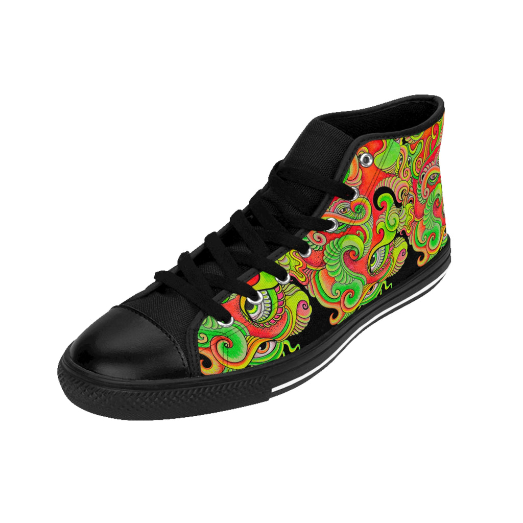 Psychedelic Floral High-Top Sneakers — Women's Classic Shoes #d009766456