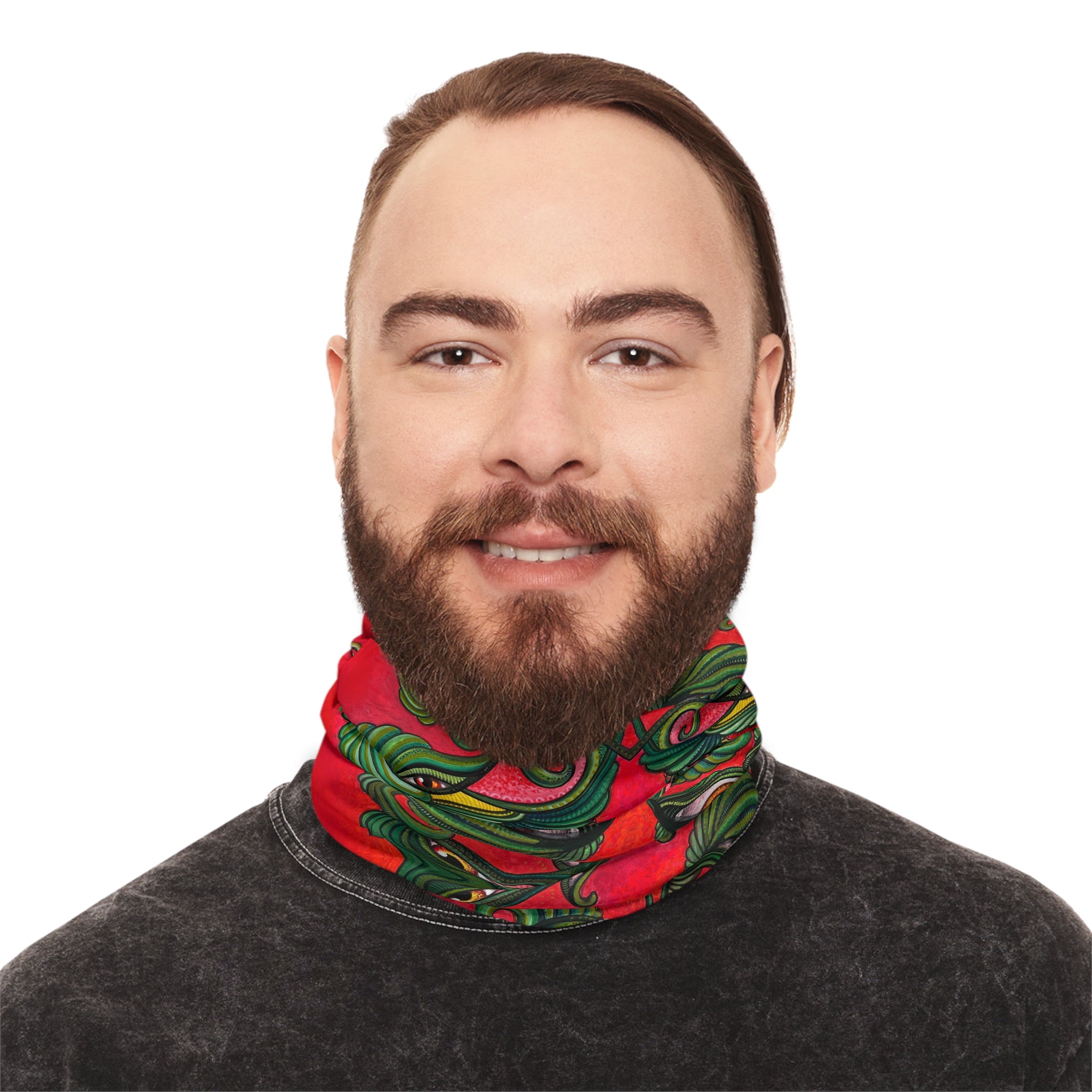 Winter Neck Gaiter — Festive Red Green Kaleidoscope Face Mask #as249761