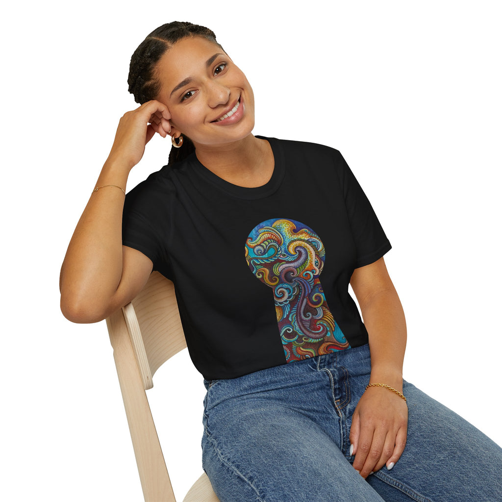 Psychedelic Keyhole T-Shirt — Colorful Swirl Art Tee #tsc8765