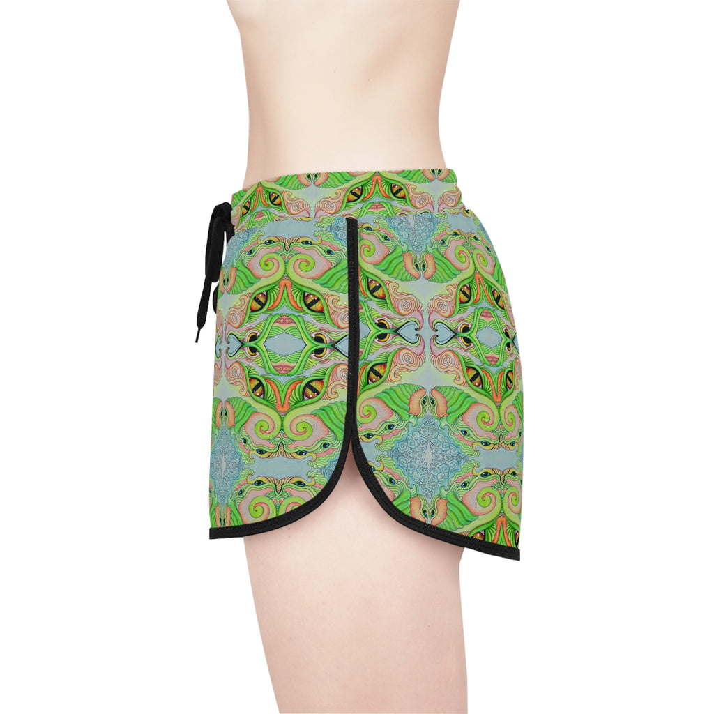 Women’s Relaxed Shorts - Green Kaleidoscope Boho Print #hfs0875