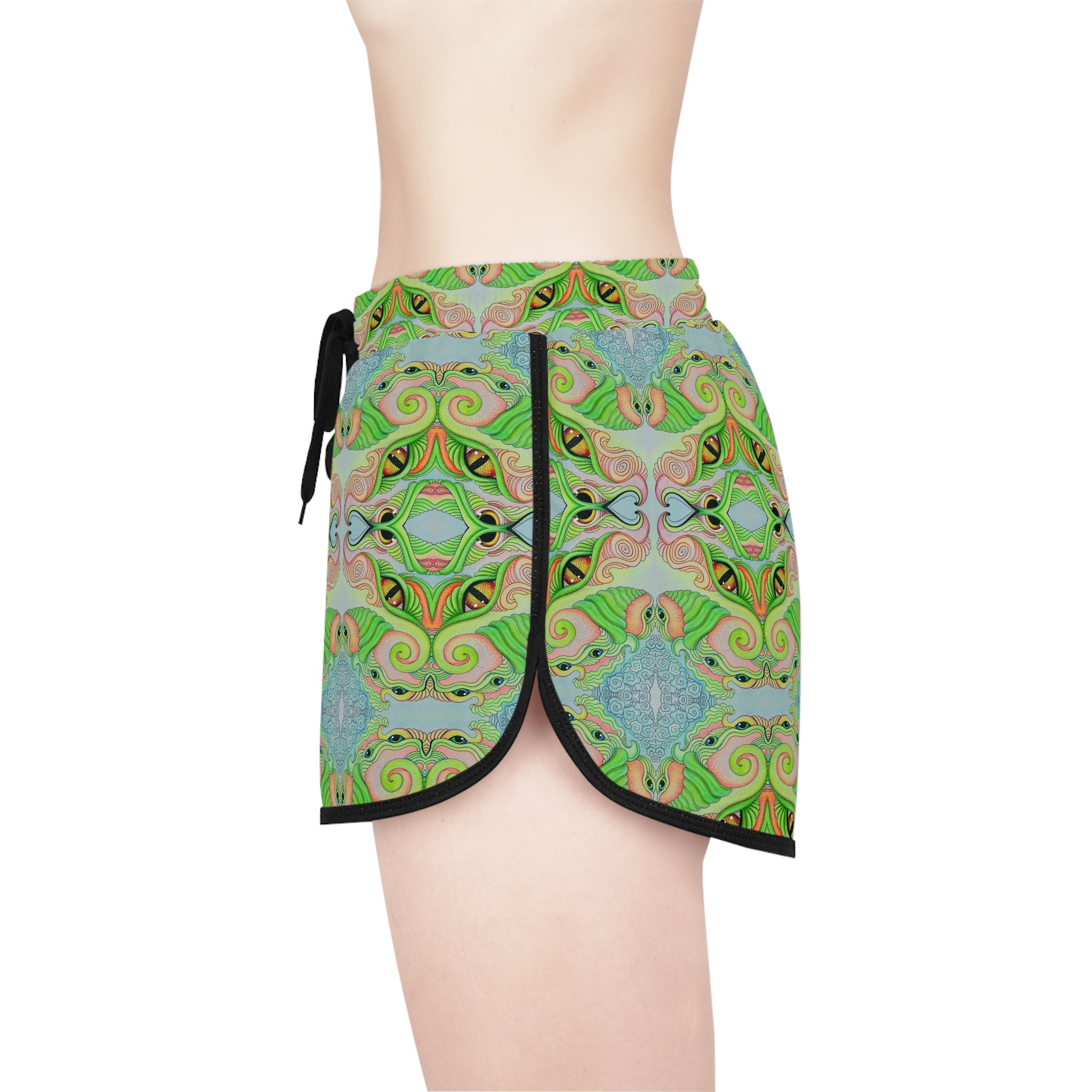 Women’s Relaxed Shorts - Green Kaleidoscope Boho Print #hfs0875