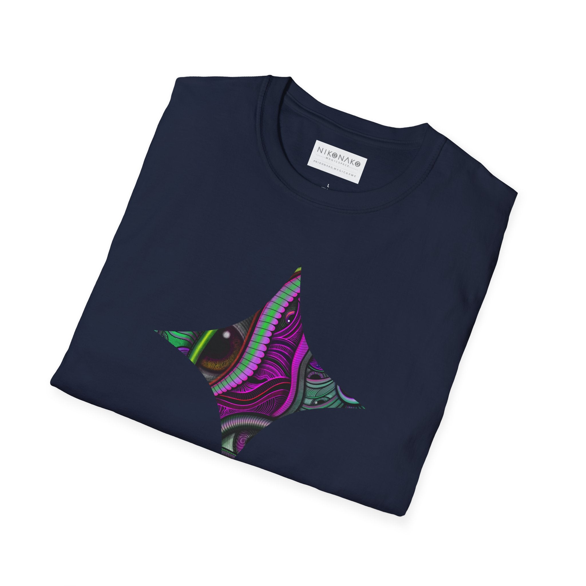 Psychedelic Eye Graphic T-Shirt — Abstract Purple & Green Starburst Circle Design. #ts6