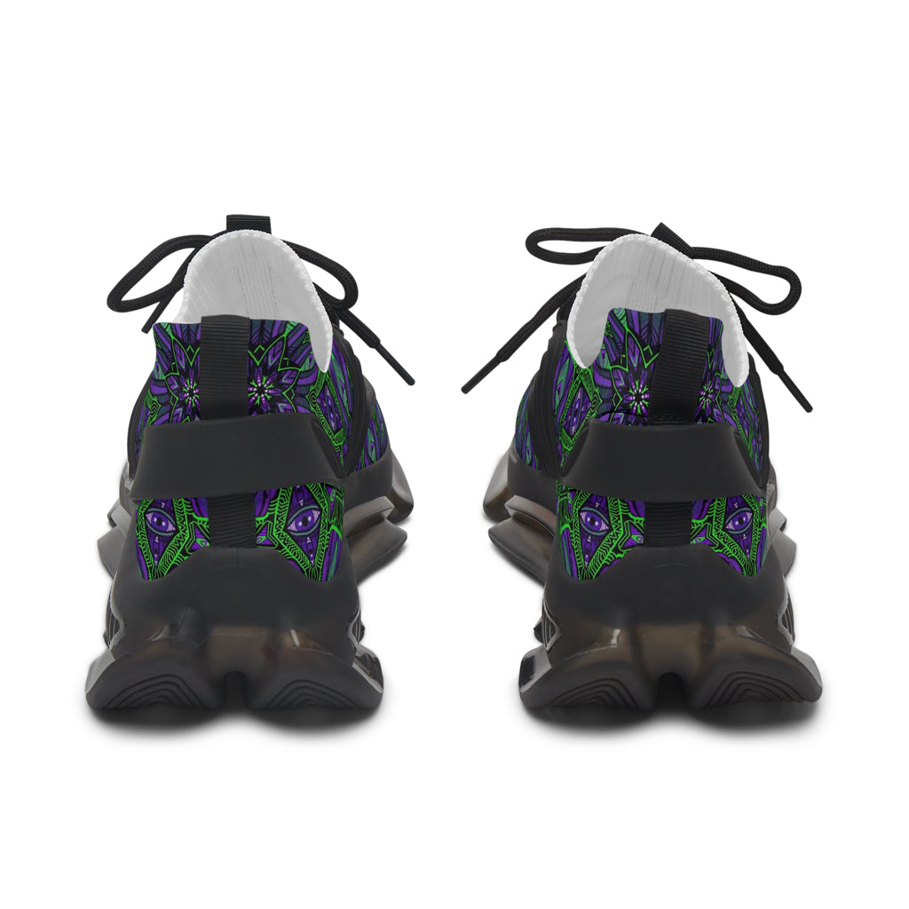 Women's Mesh Sneakers — Purple Green Kaleidoscope Floral Pattern. #it97007