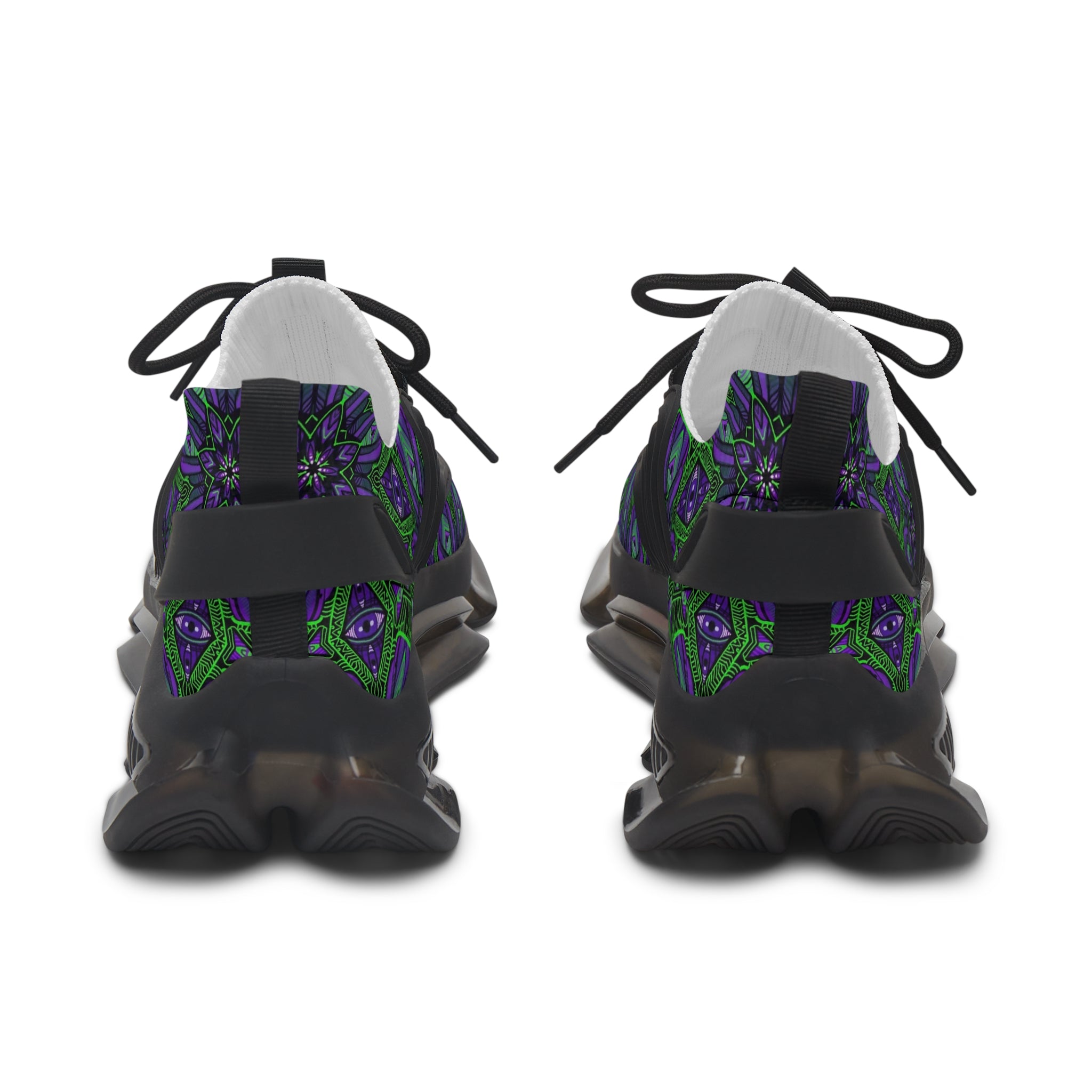 Women's Mesh Sneakers — Purple Green Kaleidoscope Floral Pattern. #it97007