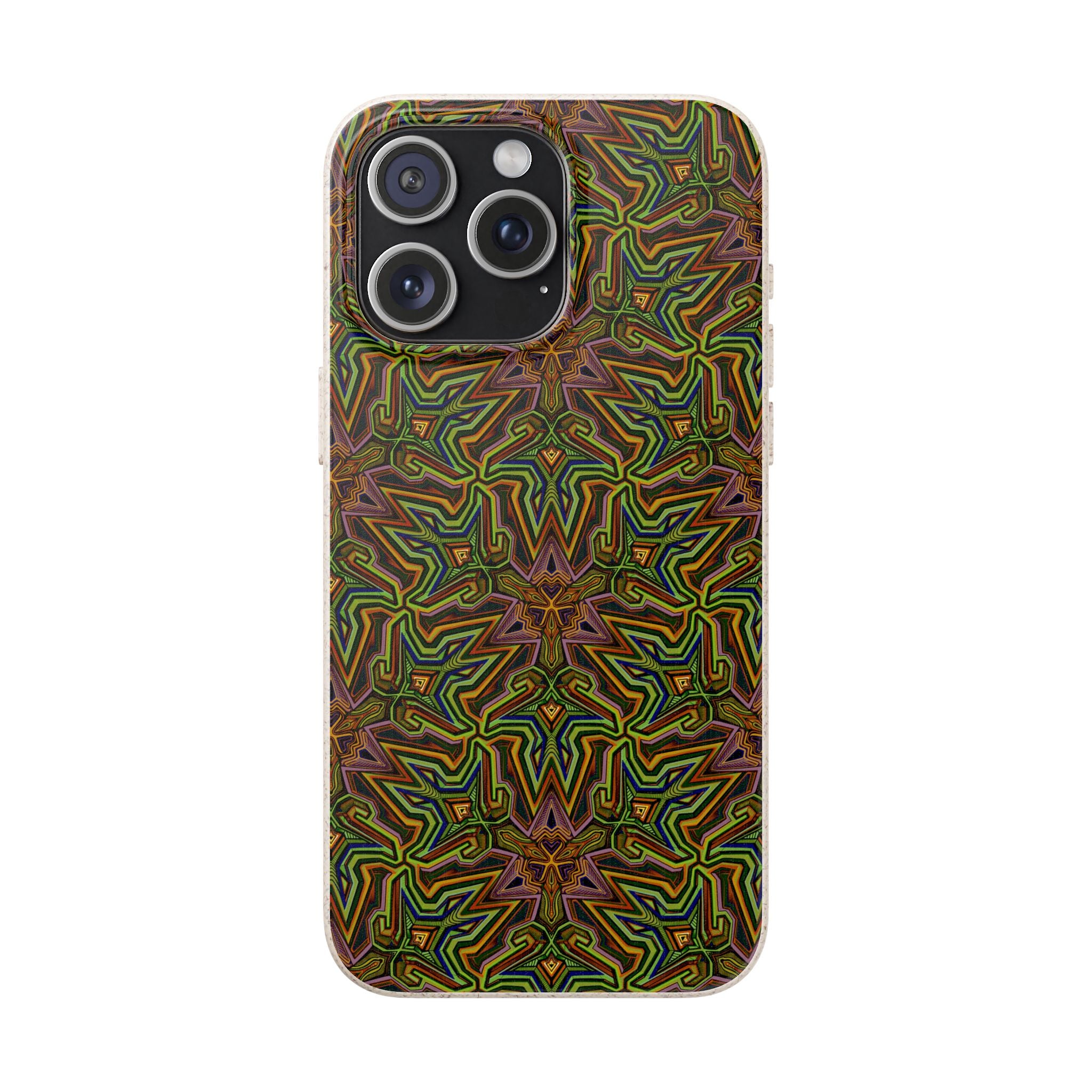 Biodegradable Phone Case — Earthy Green Kaleidoscope Pattern #c3