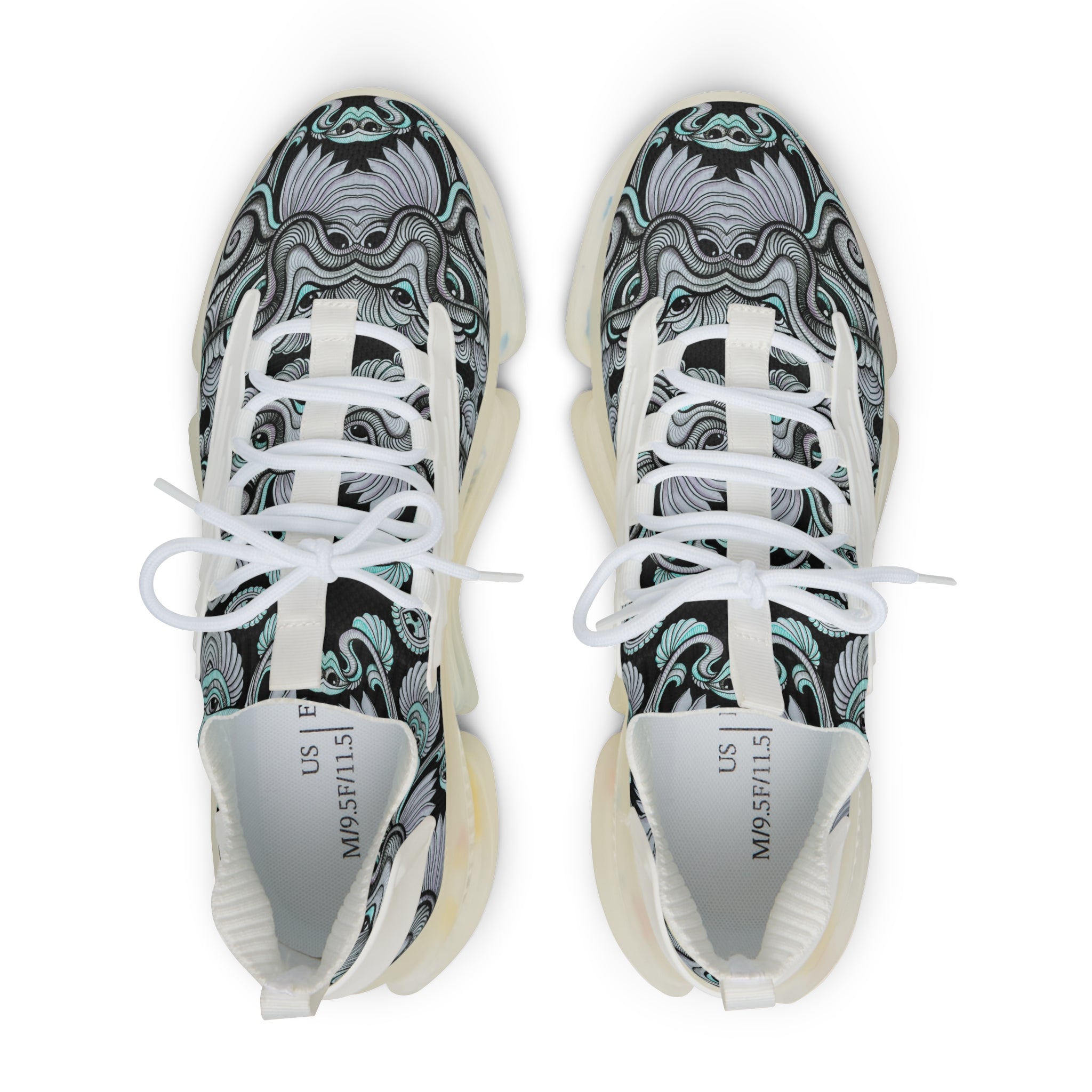 Men's Mesh Sneakers — Abstract Swirl Pattern Athletic Shoes #jf9765