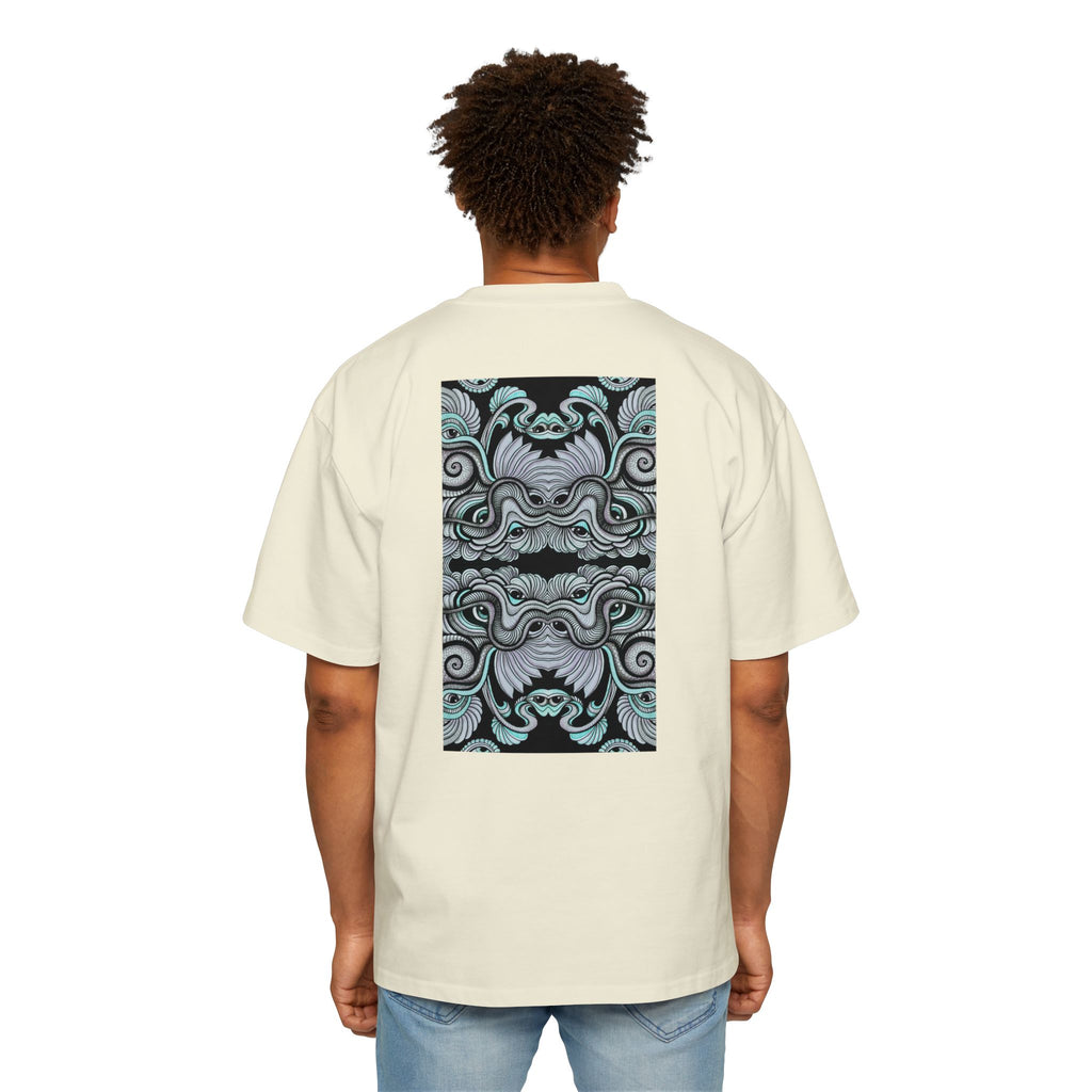 Men's Oversized Tee — Geometric Wave Pattern Diamond & Back Panel Graphic #gwp21