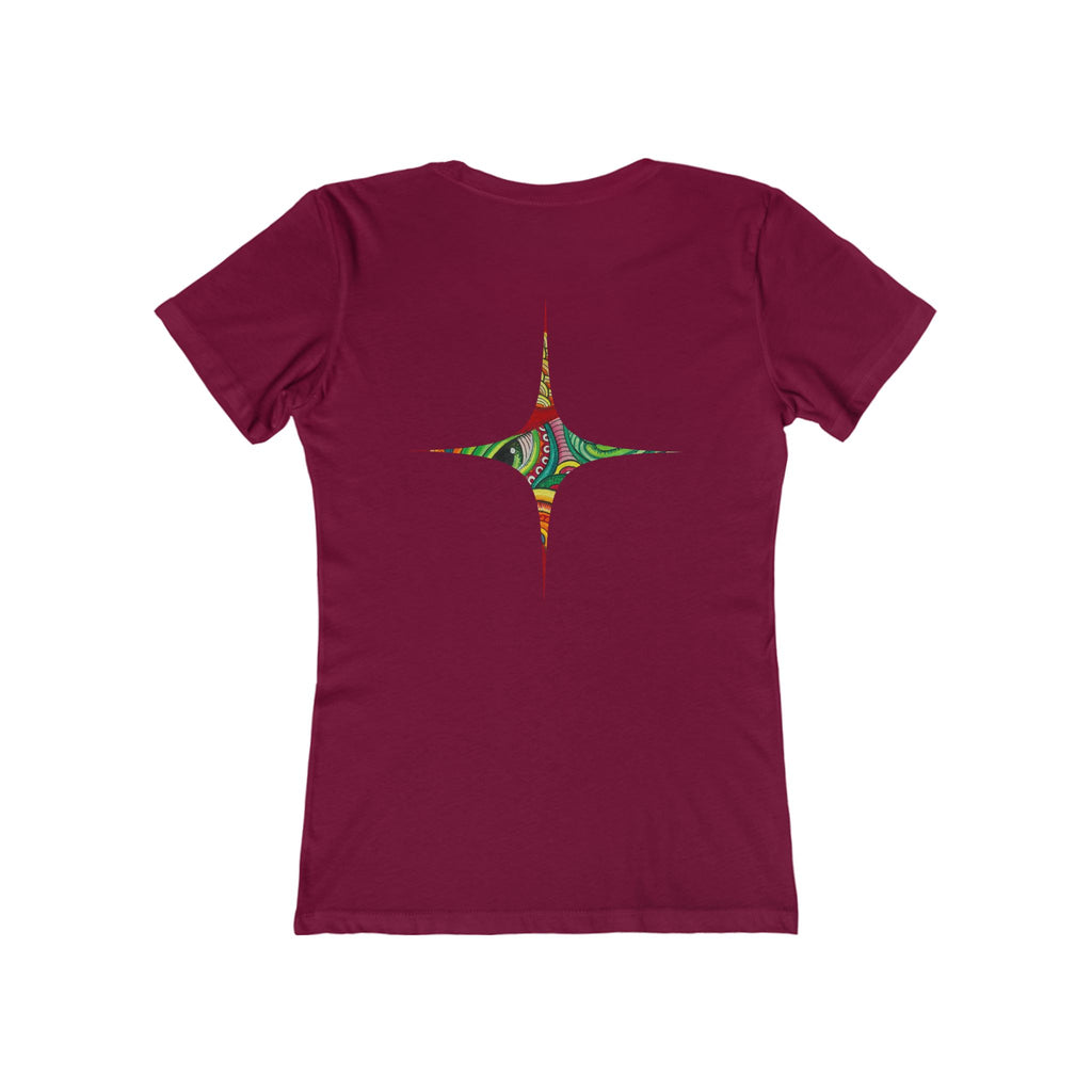 Women's Boyfriend Tee — Colorful Starburst Mandala Graphic #g8643