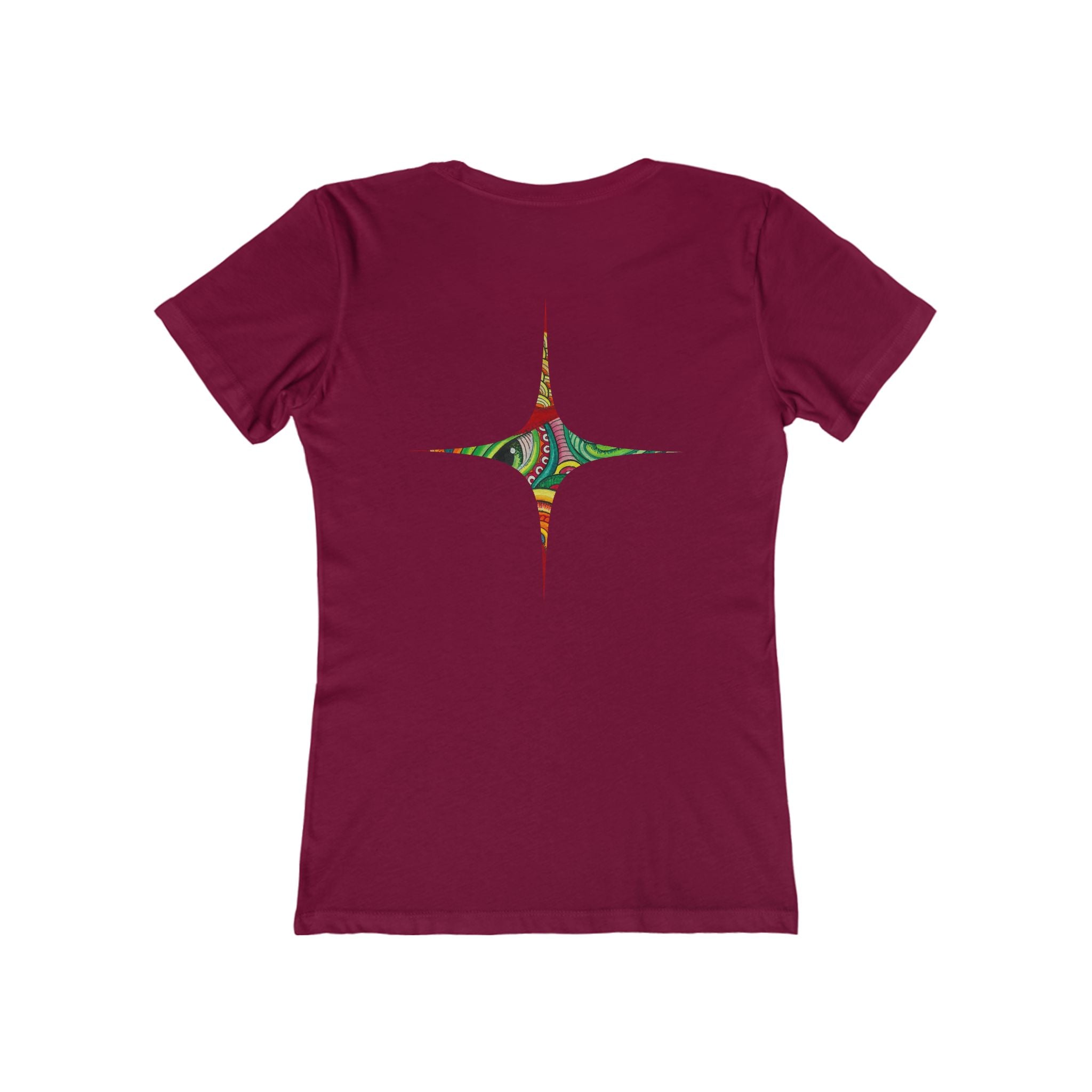 Women's Boyfriend Tee — Colorful Starburst Mandala Graphic #g8643