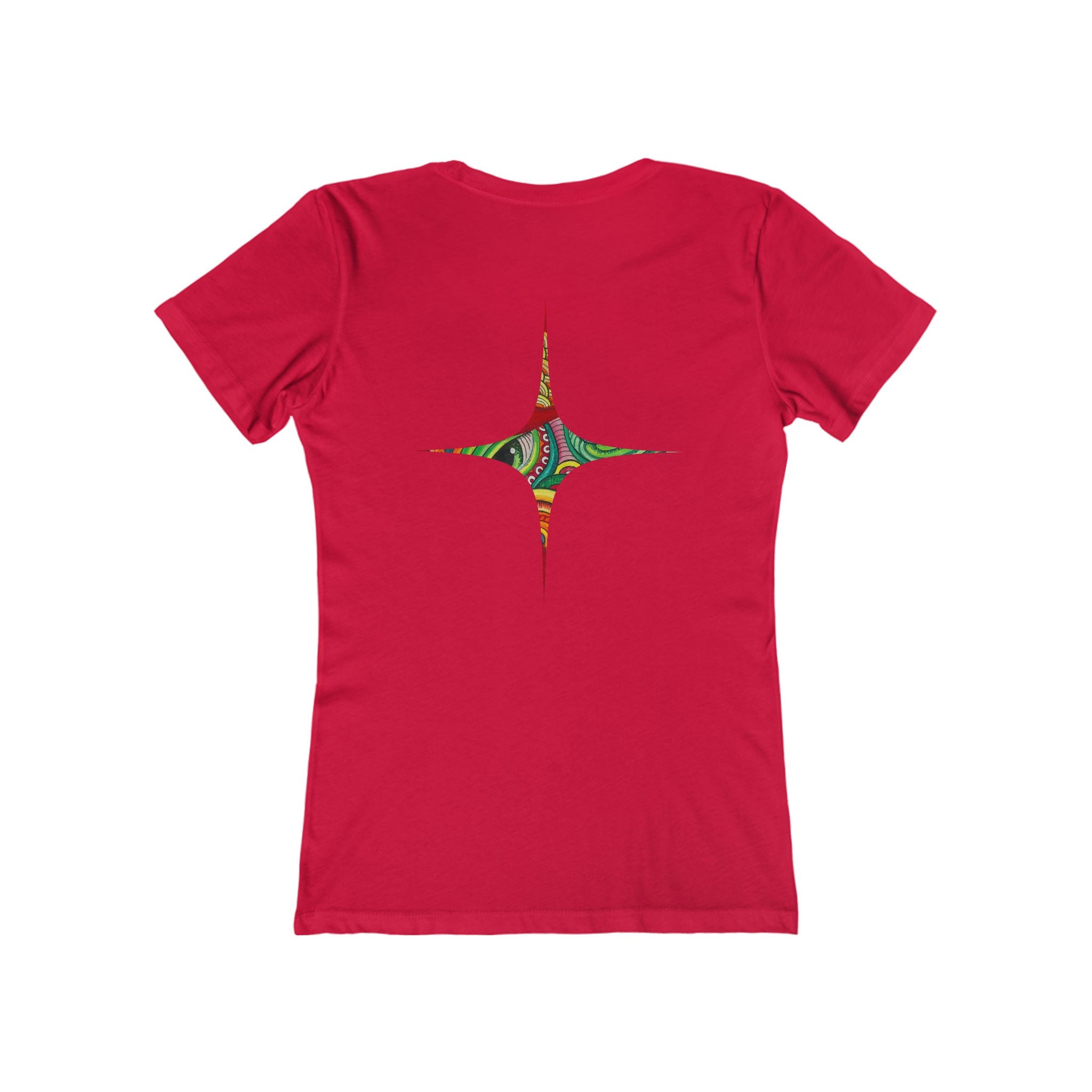 Women's Boyfriend Tee — Colorful Starburst Mandala Graphic #g8643