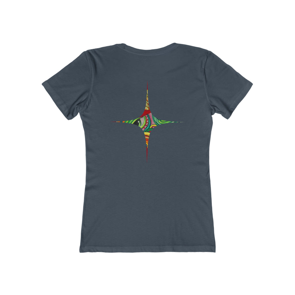 Women's Boyfriend Tee — Colorful Starburst Mandala Graphic #g8643