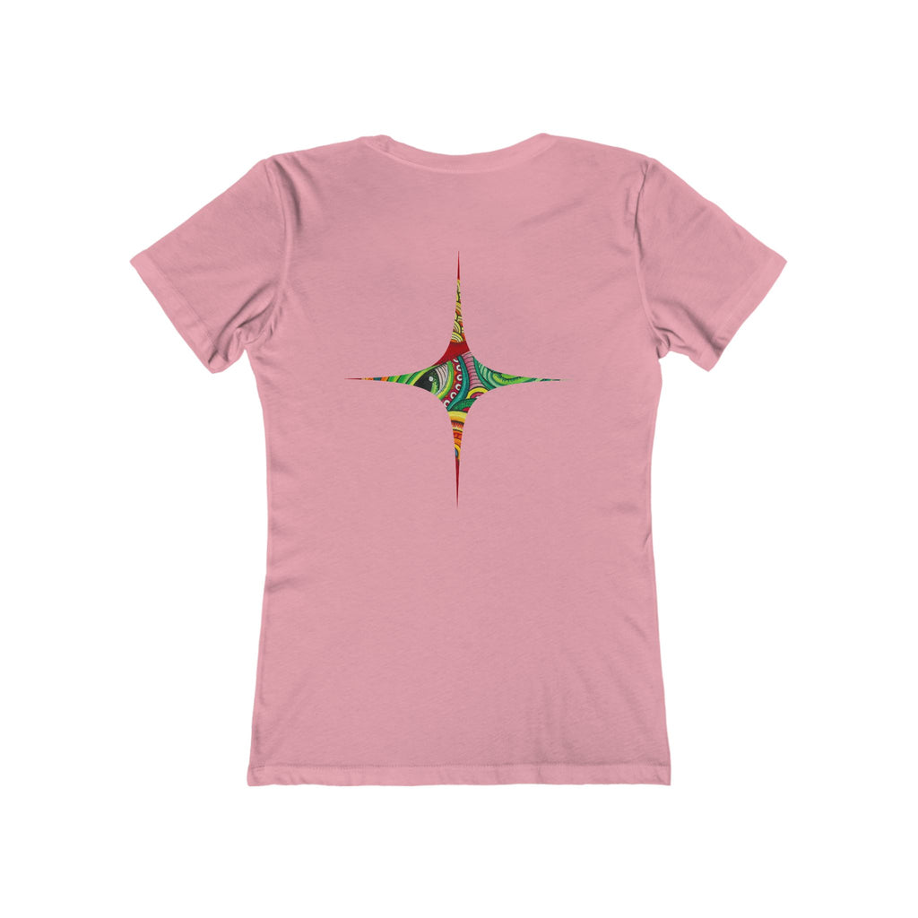 Women's Boyfriend Tee — Colorful Starburst Mandala Graphic #g8643