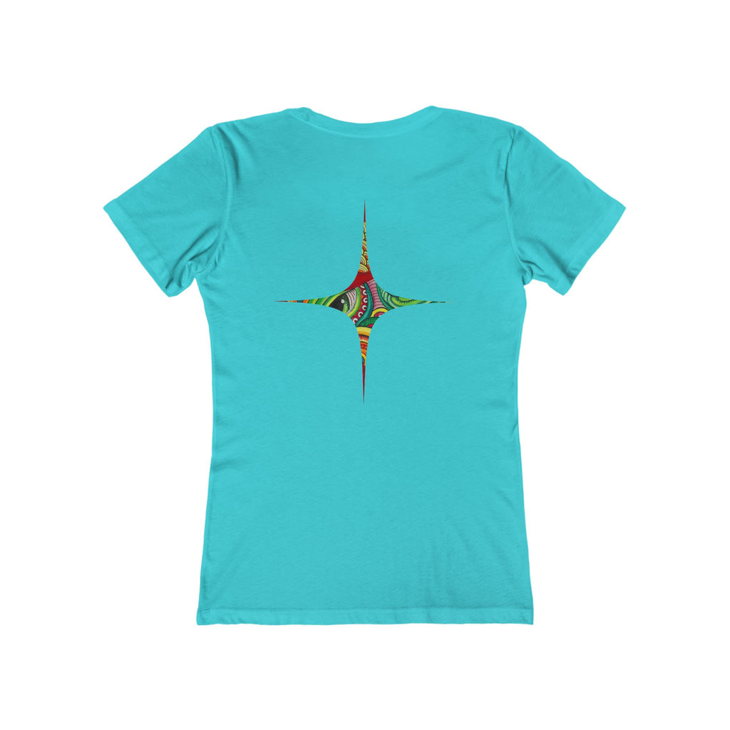 Women's Boyfriend Tee — Colorful Starburst Mandala Graphic #g8643
